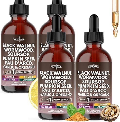 Gotas de limpieza de ajenjo de nogal negro, guanábana líquida, ajo, semillas de calabaza, PAU D'Arco, aceite de orégano, cúrcuma, berberina,