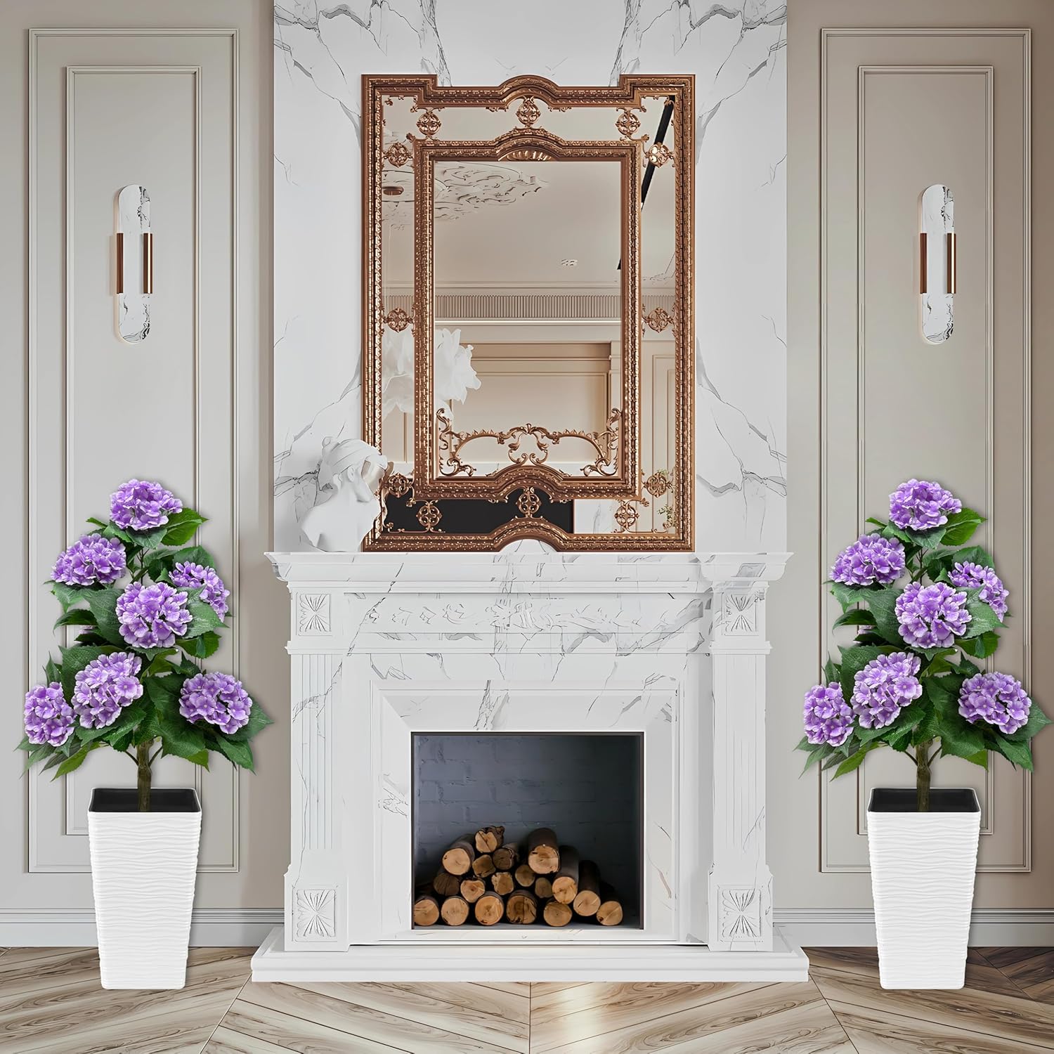 46 Inch Artificial Purple Hydrangea Tree, Fake Hydrangea Flower Tree with Planter, Decorative Topiary Plant, Cement Filled Potted Faux Plants for Porch Home Office Living Room Decor (Purple)