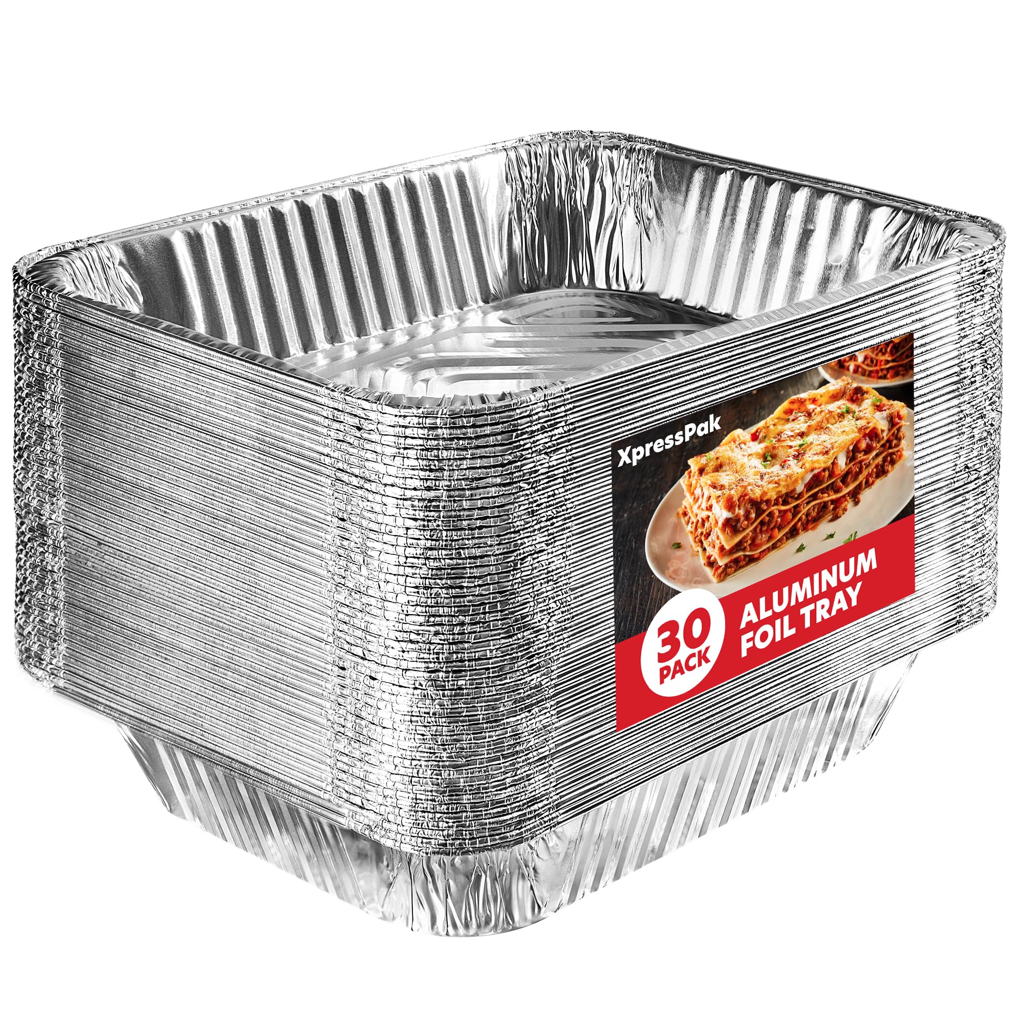 Bandejas grandes de papel de aluminio, 30 unidades, desechables, 32 x 26 cm, tamaño medio, bandejas de vapor para hornear, asar y preparar alimentos
