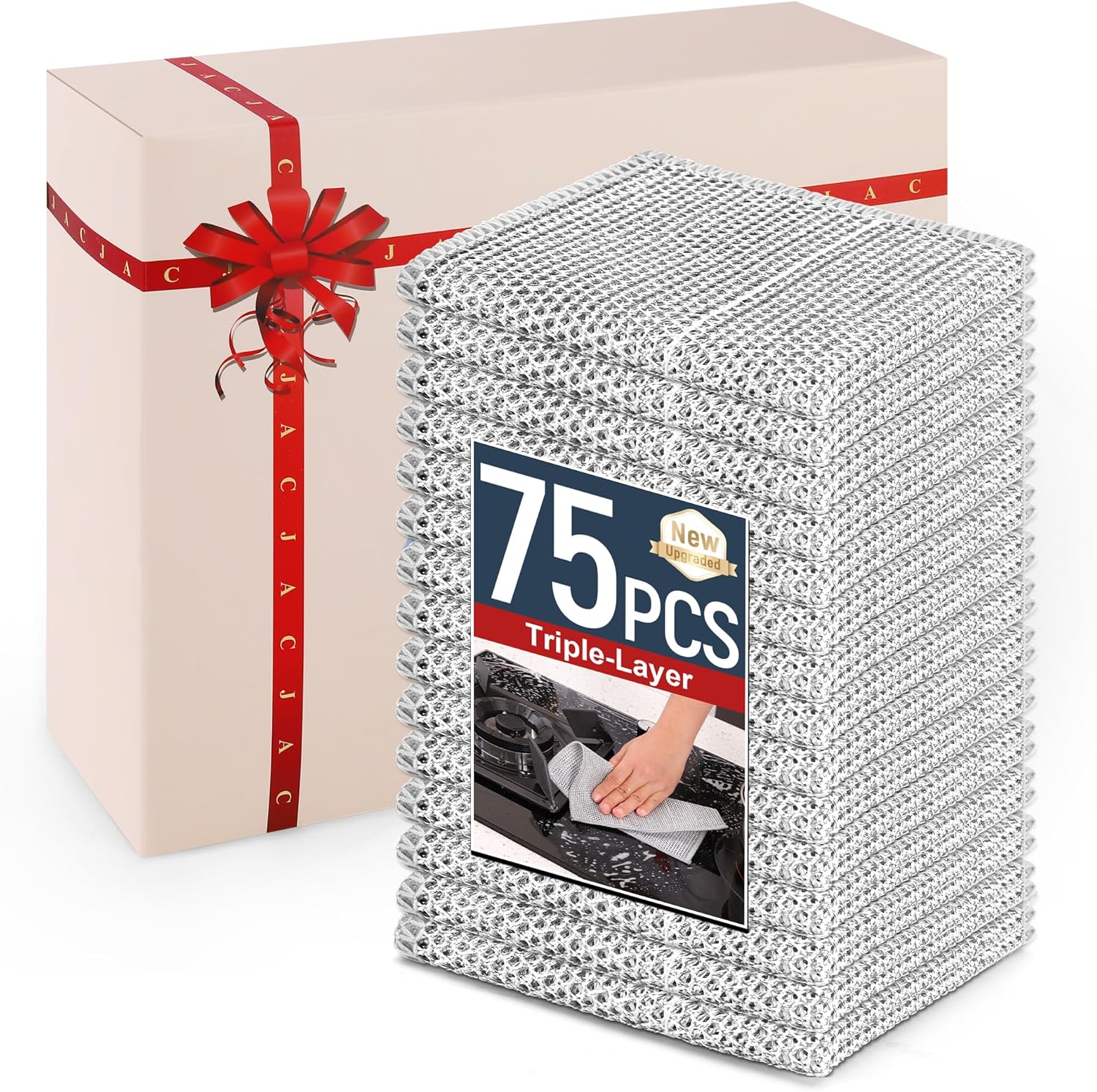 3 Layers Non Scratch Wire Dish Cleaning Supplies 75PCS – Wire Dishwashing Rag Home Essentials-Reusable Steel Wool Scrubber Washcloths,Kitchen Towels and Dishcloths Set for Pans Sinks & Cookware