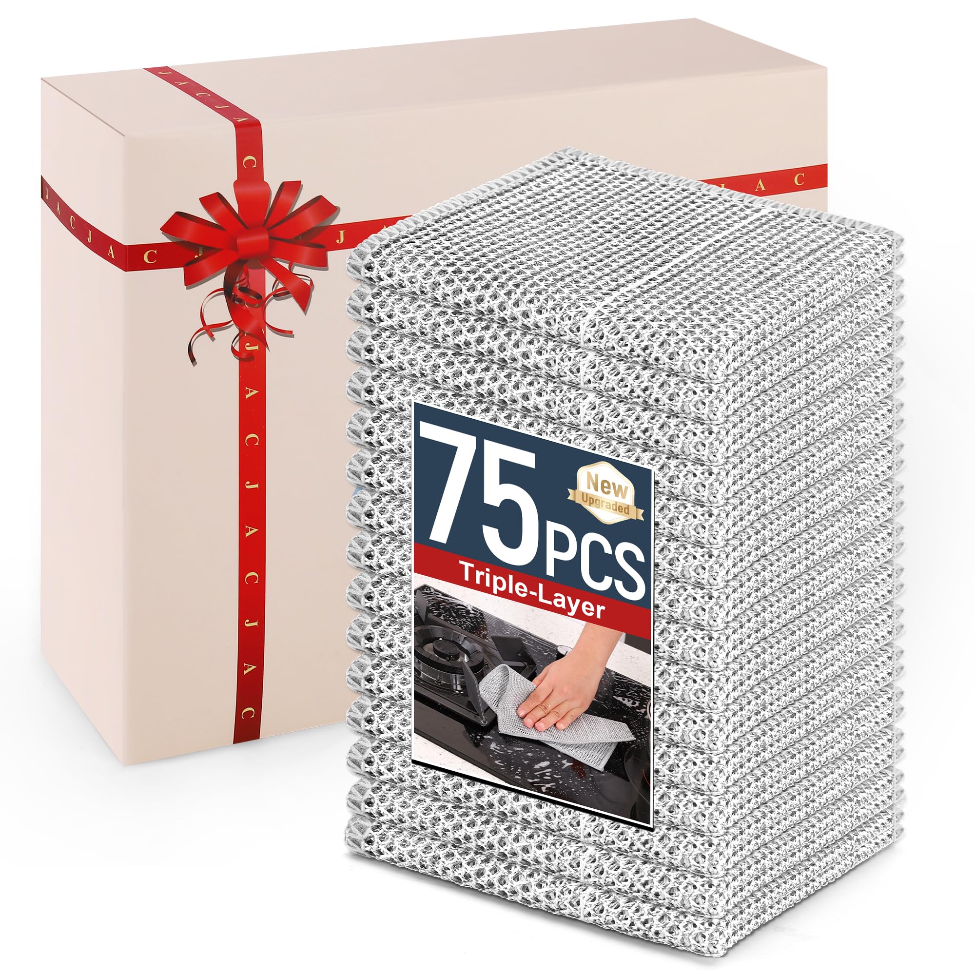 Set di 75 panni in filo di acciaio antigraffio a 3 strati per la pulizia delle stoviglie, accessori essenziali per la casa, riutilizzabili, strofinacci da cucina e strofinacci, set per padelle