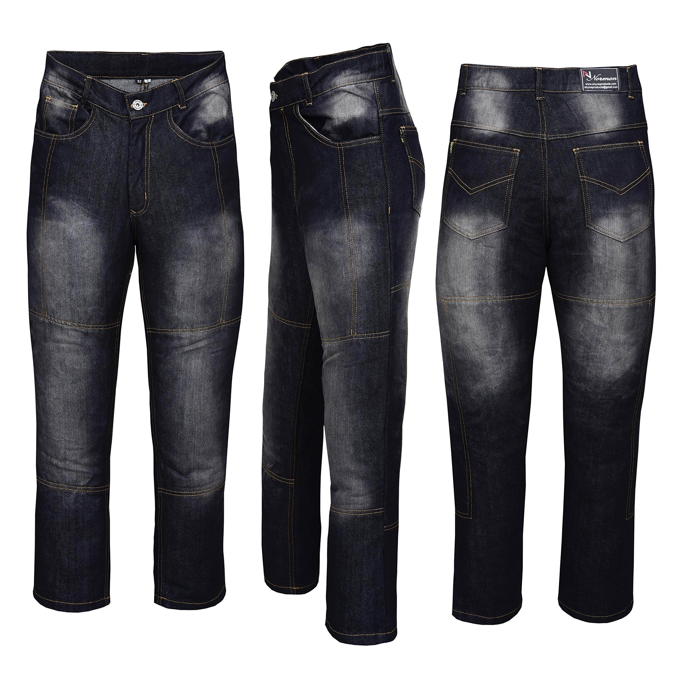 NORMAN Hommes Moto Jeans Renforcé Jeans Protection Doublure Pantalon Noir (Inseem Longueur - 32 ")