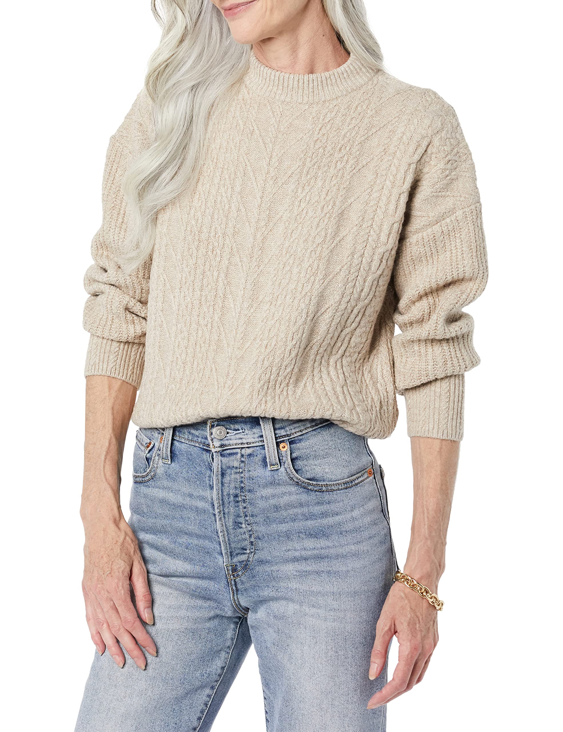 Amazon Essentials Women's Soft-Touch Modern Cable Crewneck Sweater (Available in Plus Size)