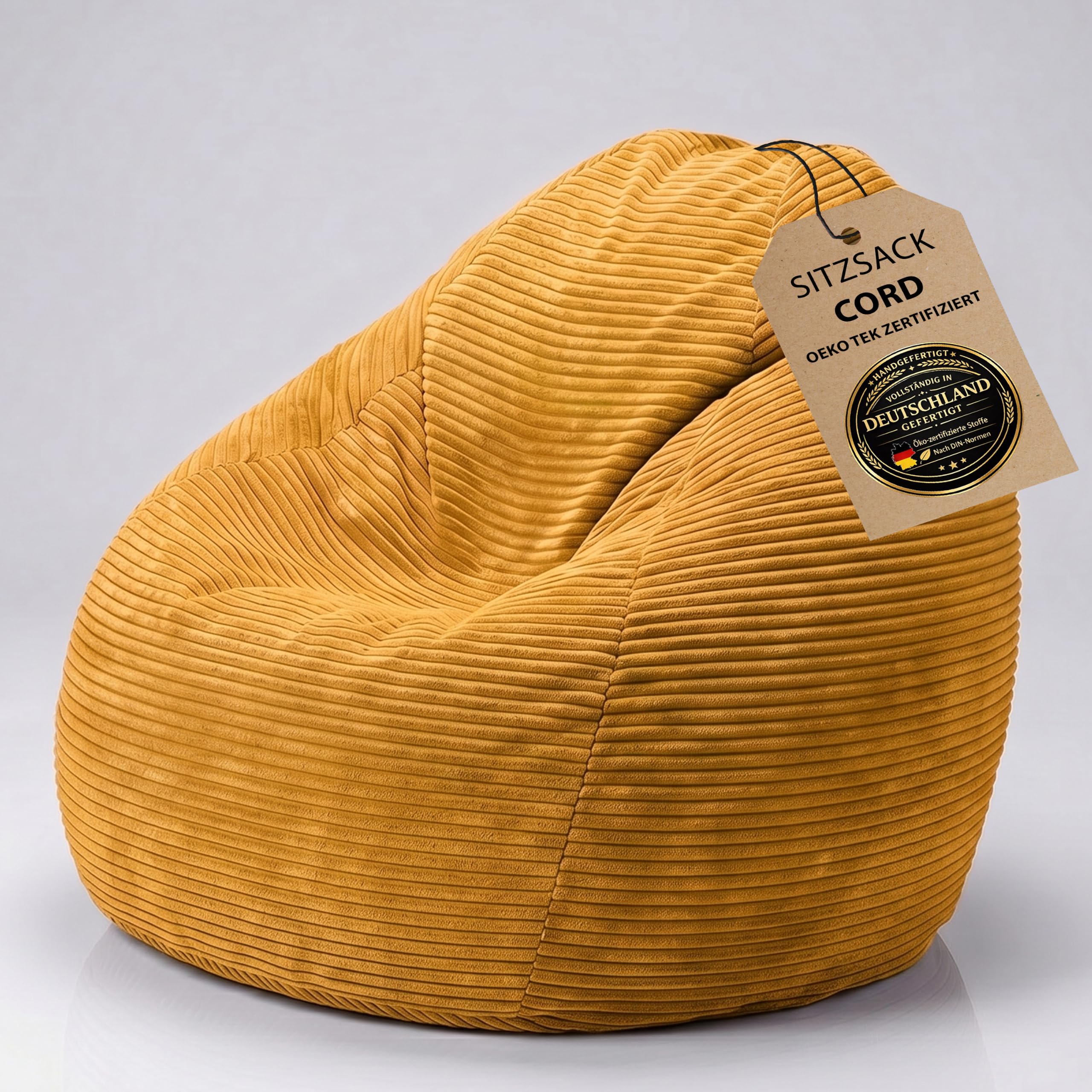 BuBiBag Sitzsack Cord – Bean Bag mit Füllung, fertig befüllt & Öko-Tex Zertifiziert, handgefertigt in Deutschland – Indoor Gaming Sessel, Bodenkissen & Sitzkissen für Kinder & Erwachsene