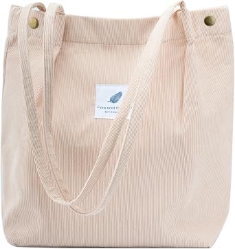 TOPASION Cute Corduroy Tote Bag Canvas Shoulder Handbags for Women Travel Shopping