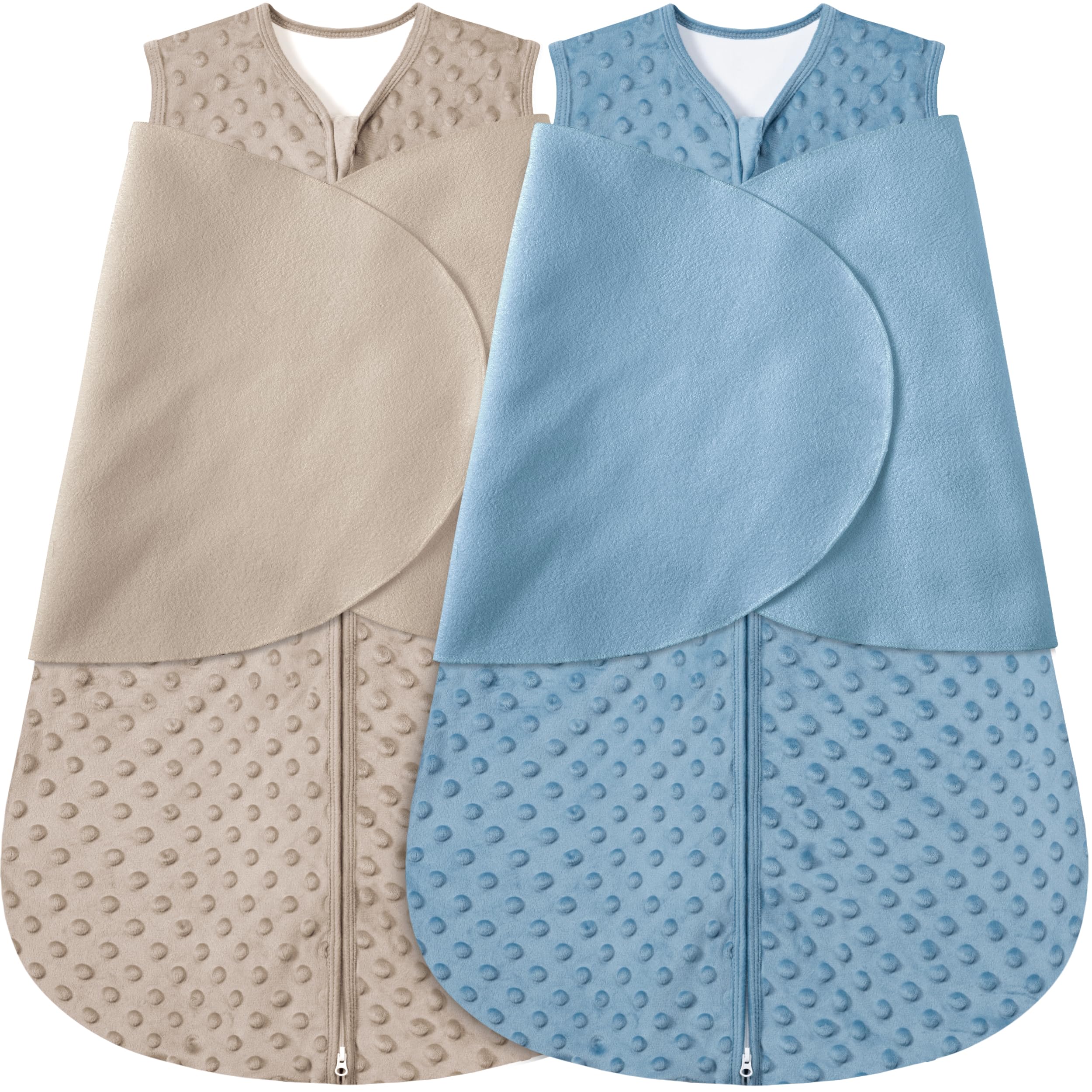 BSTOPPT Fleece Newborn Sleep Sack Baby Swaddle,3-Way Adjustable Wearable Blanket,2 Pack Fleece Swaddling sleeping bag TOG 2.0， (Brown &amp; Dark Green, 0-3 Months)