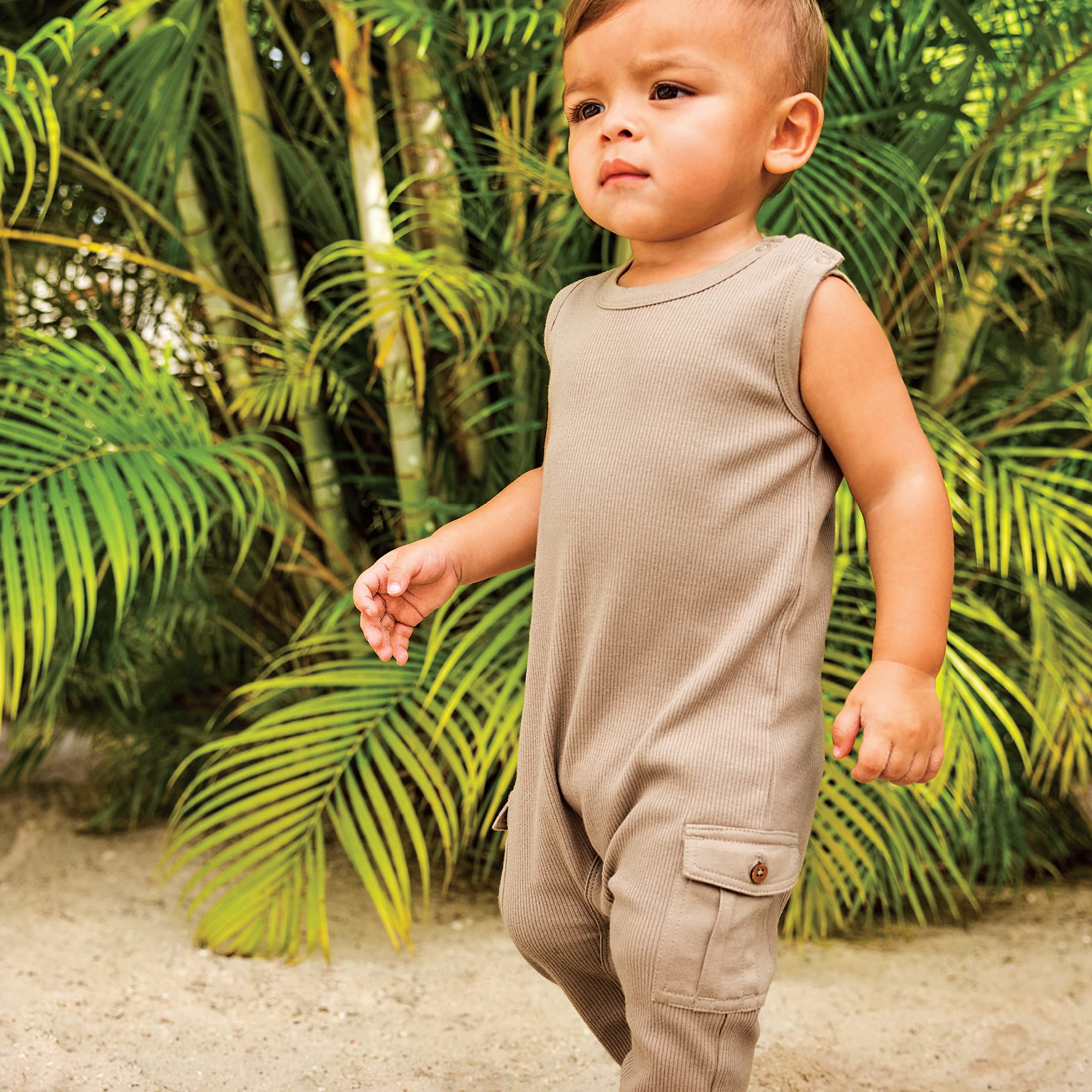 HonestBaby Sleeveless Rib Coverall and Beanie Set Organic Cotton For Baby Boys, Girls Conjunto de Mono y Gorro (Pack de 2) Unisex bebé