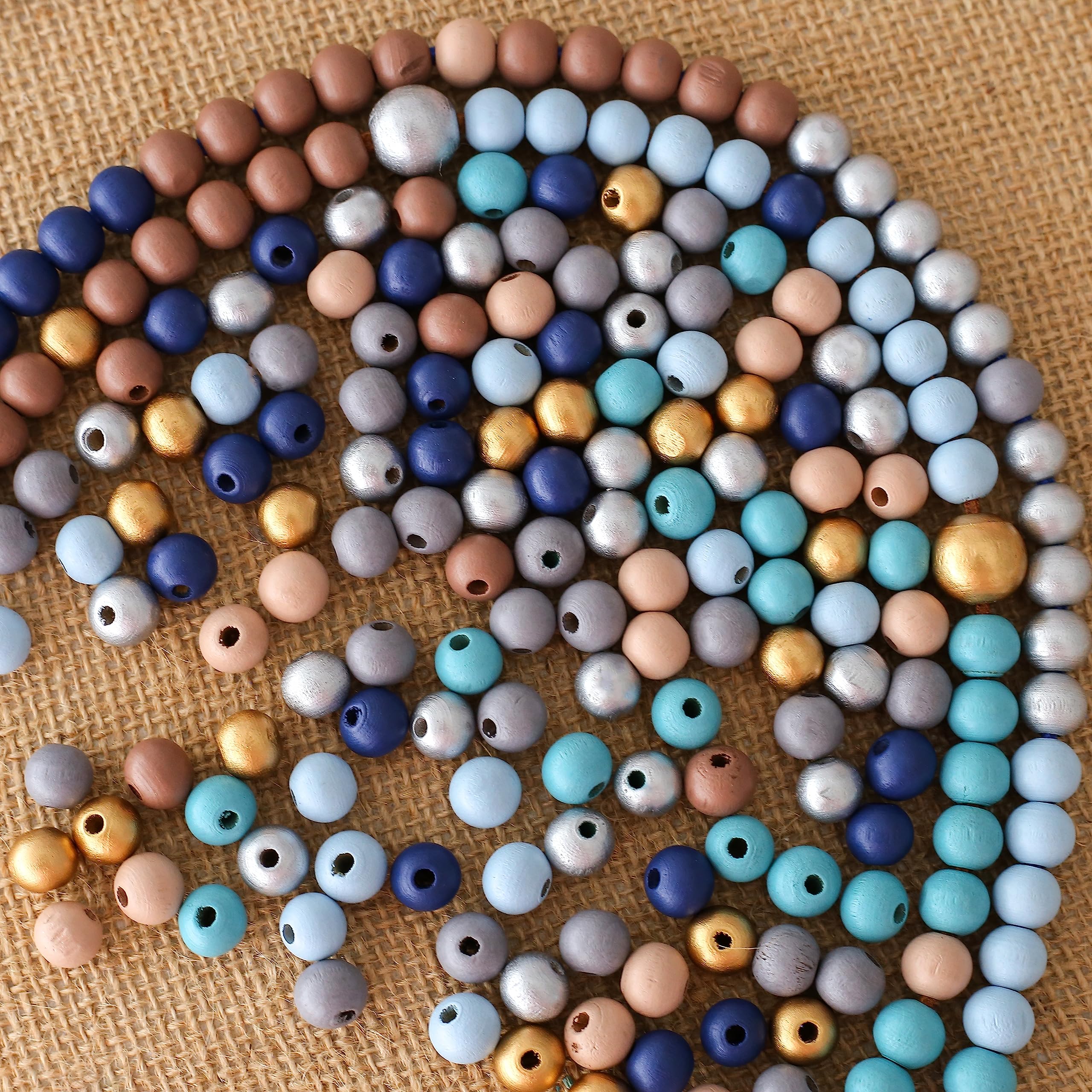 Perles en bois macramé 14mm ToBeIT bleu-doré pour fabrication bijoux loisirs créatifs