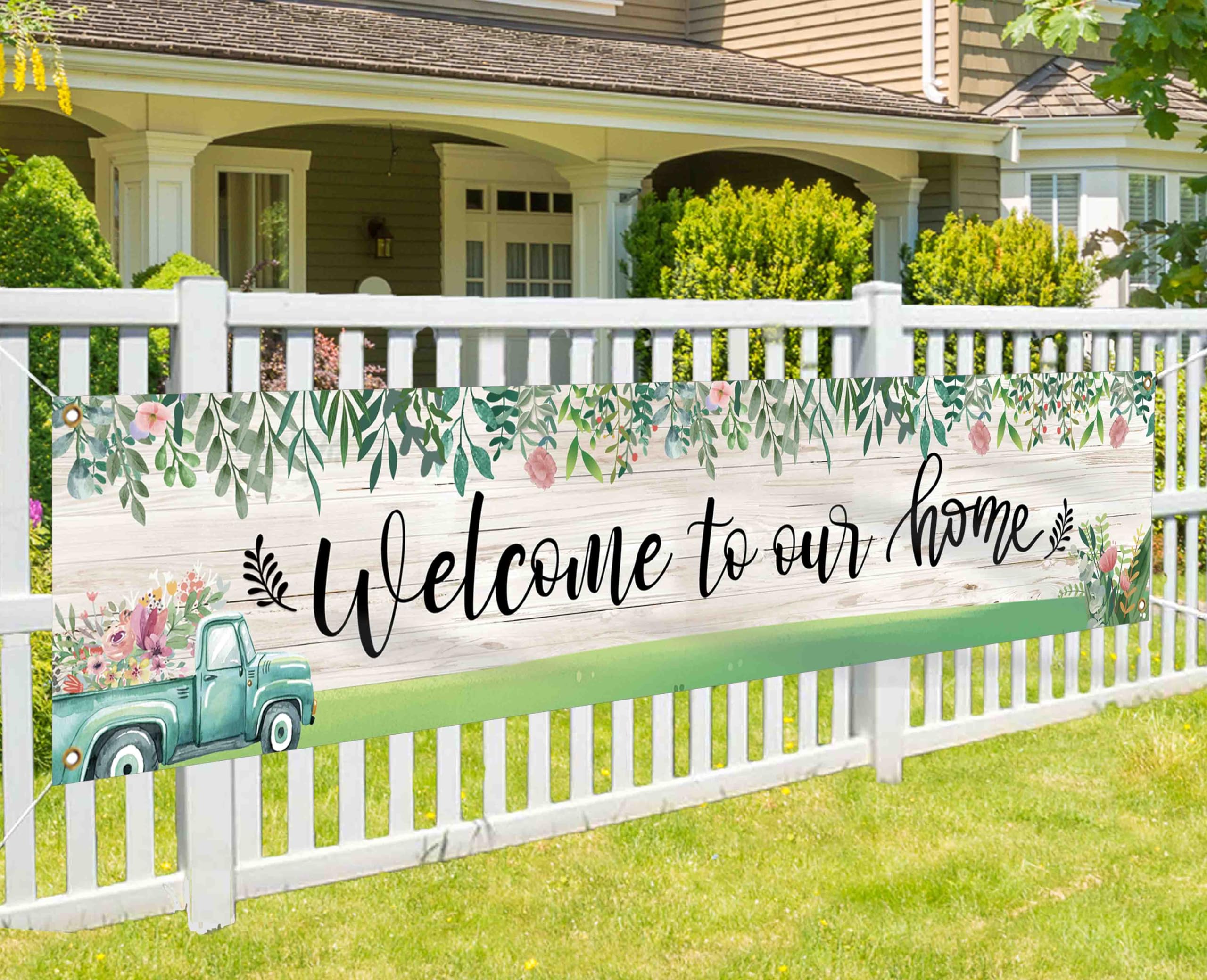 HHERCICIM Spring Welcome to Our Home Banner 8.2x1.64 Ft,Hello Spring Welcome Flower Farmhouse Rustic Sweet Home Décor Seasonal Banner Flag Holiday