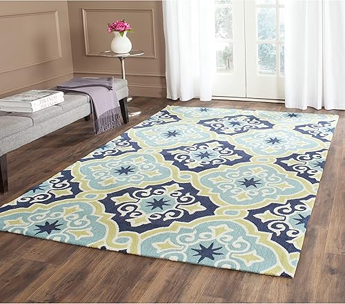 Miniatura 2 de SAFAVIEH Four Seasons Collection FRS231B - Alfombra floral con gancho a mano, 8 x 10 pies, color azul marino y azul