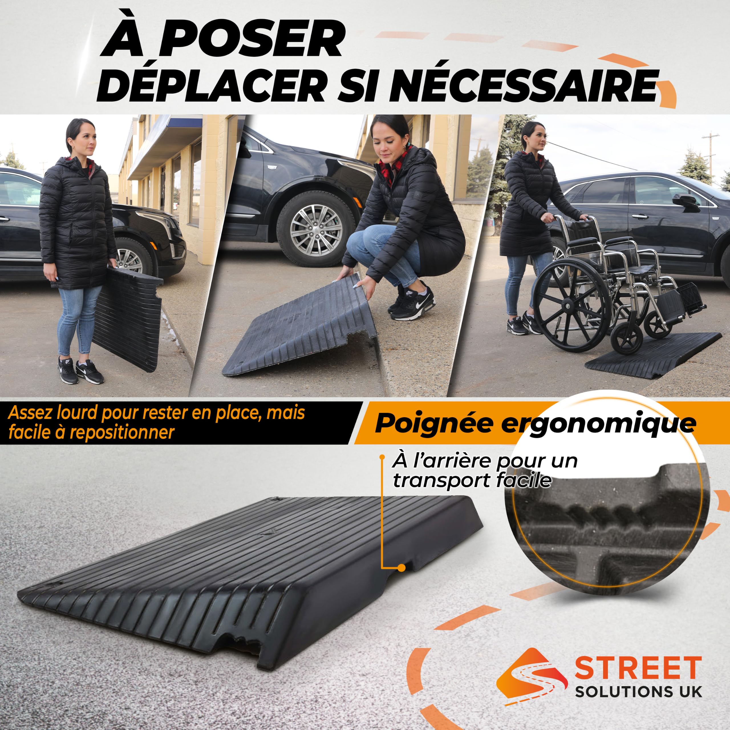 Street Solutions UK Rampe de Seuil de Porte - 4" Rampe pour Fauteuil Roulant, Antidérapant, Usage Intérieur & Extérieur