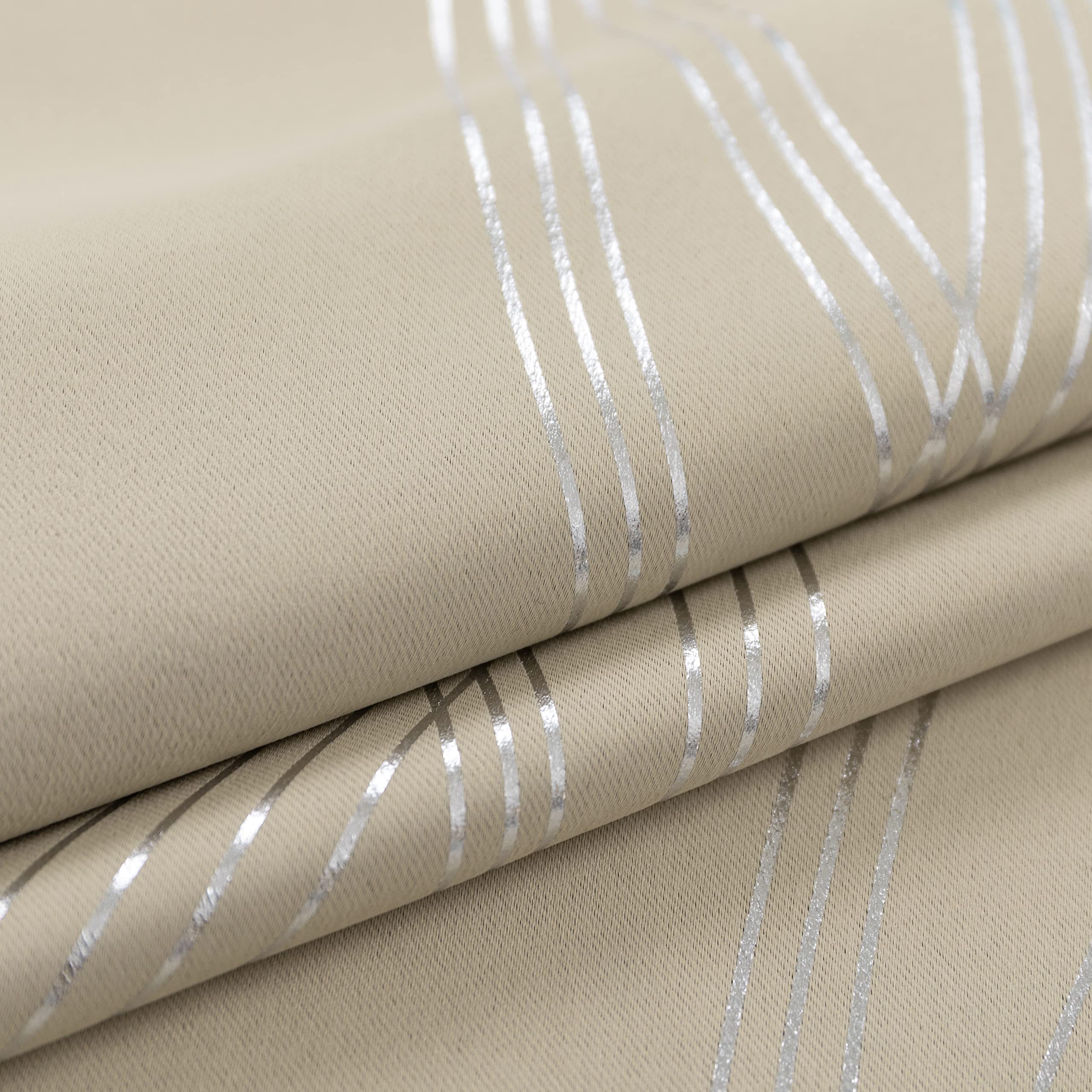 GIRASOLE HOME® Coppia Tende Oscuranti Termiche Morbide Fantasia Onde Argentate Tenda Isolante per Soggiorno Camera e Interni 2 Pannelli con Occhielli (140x285cm, Beige)