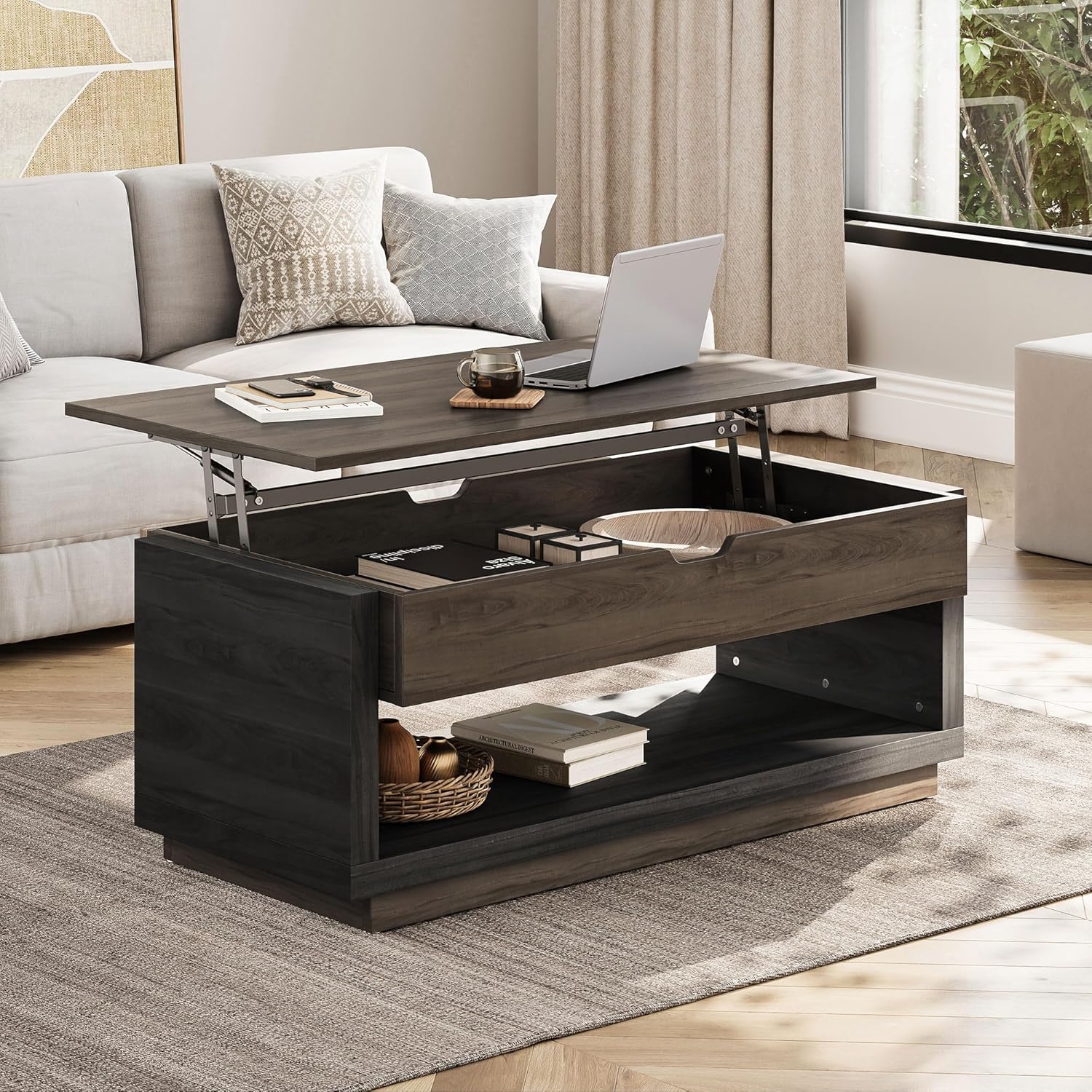 BELLEZE Coffee Table, Lift Top Coffee Table with Hidden