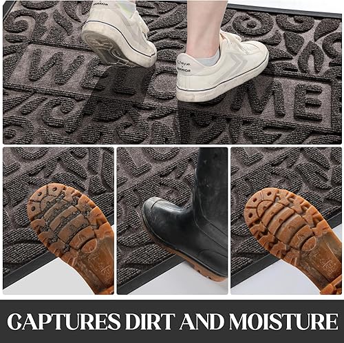 Vista 33 de Yimobra Tapete de bienvenida grande de 47 x 32 pulgadas, impermeable, antideslizante, para puertas delanteras, entradas exteriores, tapete de Beige
