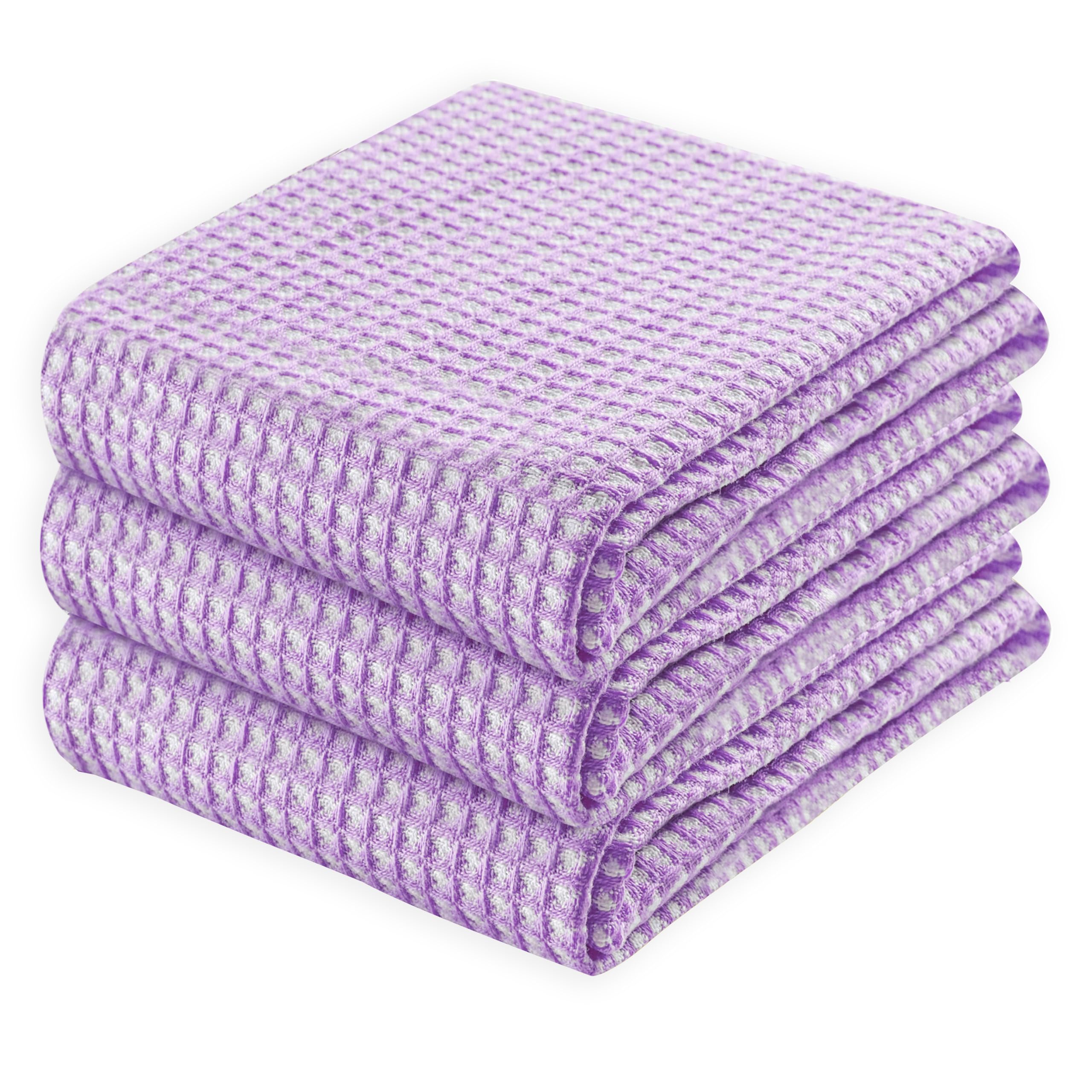 HEIRLOOM COMFORT 100% Cotton Waffle Kitchen Towels - Pack of 3 Absorbent & Quick-Drying Dish Towels - Soft Tea Towels for Drying, Cleaning, Cooking - Washable, Durable, Reusable - 66x40 cm, Lavender