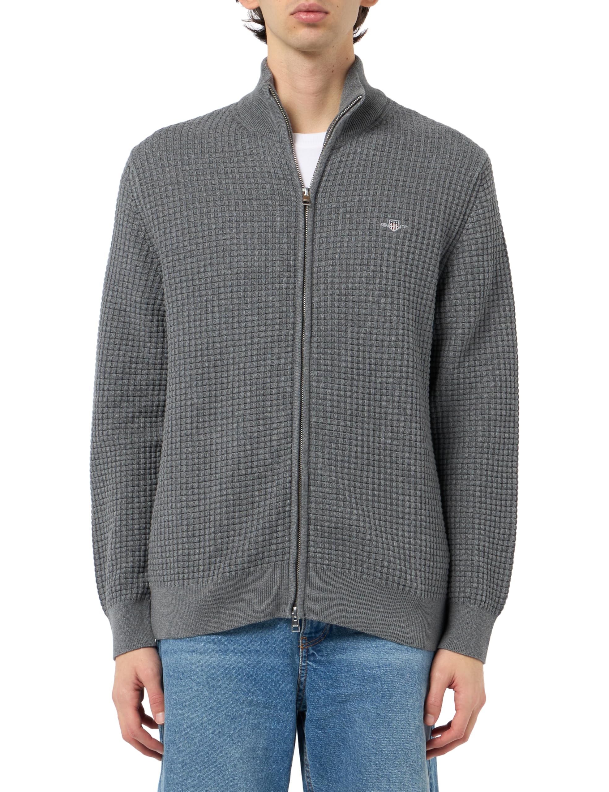 GANT Zipped Textured Cotton Cardigan Maglione Uomo