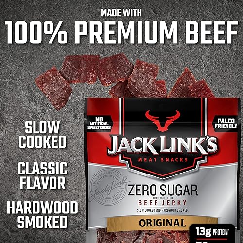 Miniatura 4 de Jack Link's Carne seca de ternera, cero azúcar, aperitivo paleo amigable sin edulcorantes artificiales, 0.53 onzas de proteína y 70 calorías por
