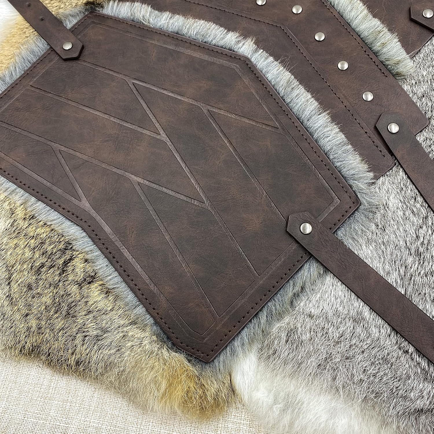 HiiFeuer Medieval Faux Leather Barbarian Leg Gaiters, Vintage Middle Ages Knight Leg Armor, Artificial Fur Shin Guards - Image 5