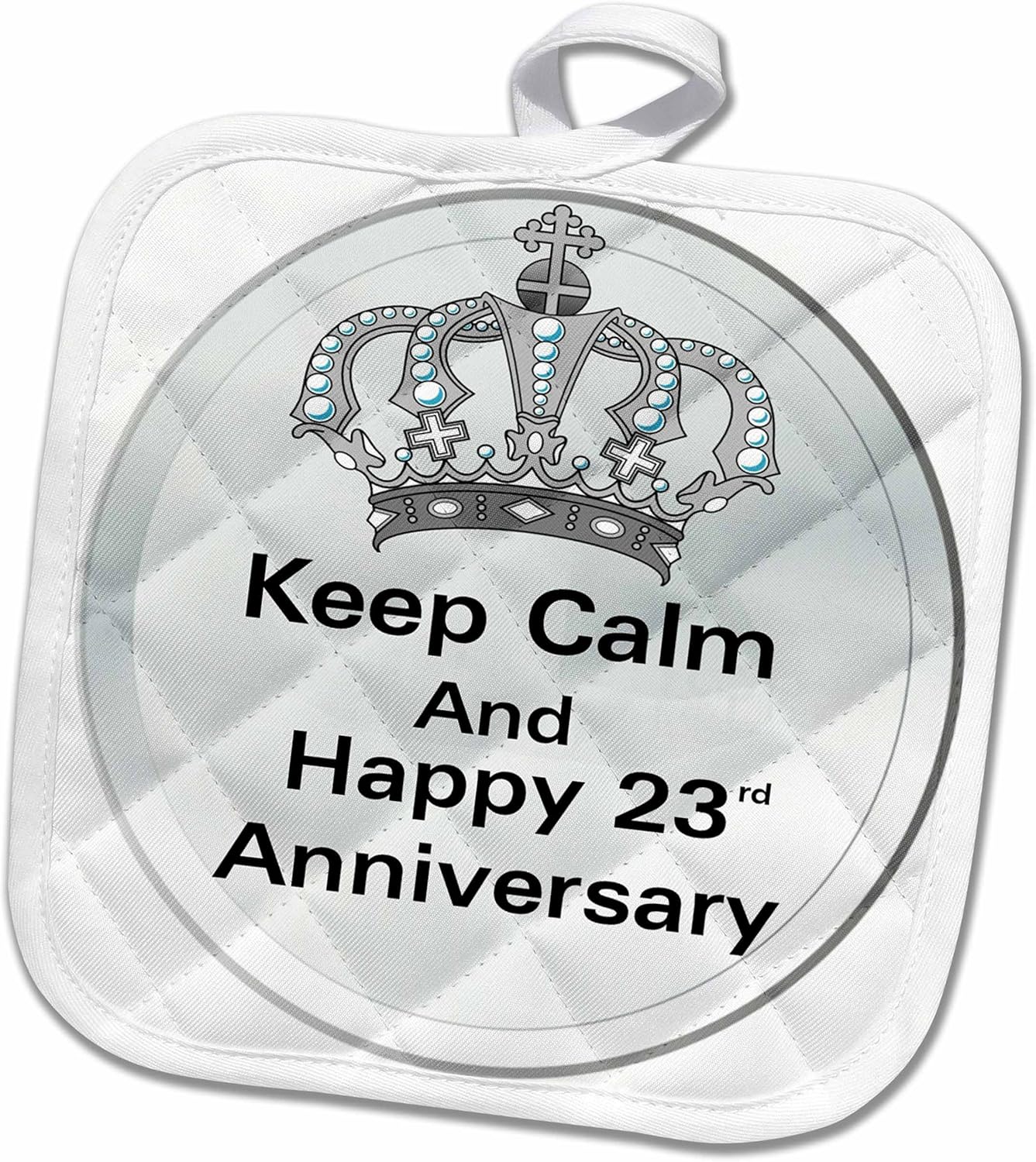 3D Rose Image of Keep Calm and Happy 23Rd Anniversary with Crown Pot Holder, 8 x 8