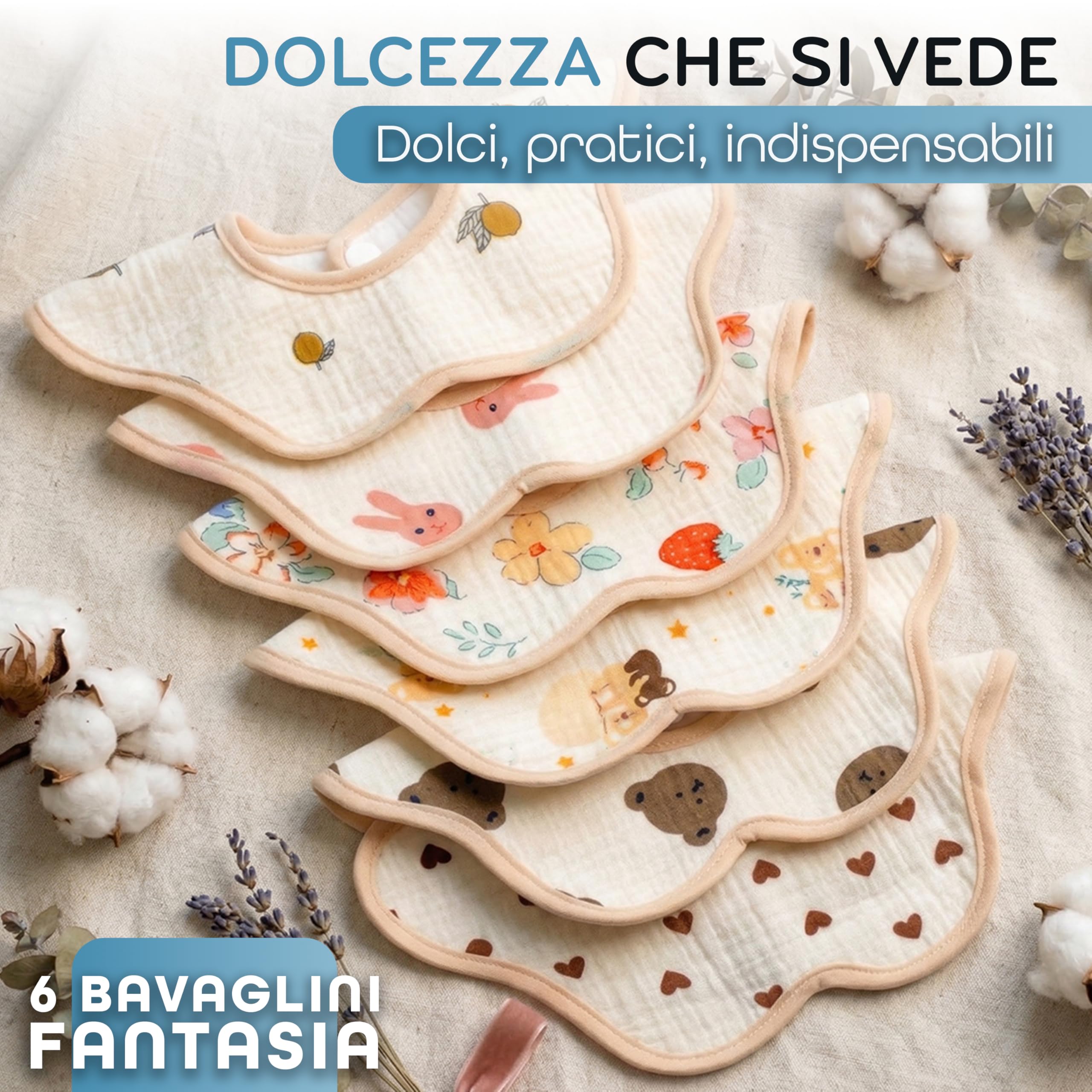 Bavaglini Neonato Impermeabili Set 6 Pezzi in EVA, Protezione Pappa per Neonati e Bambini