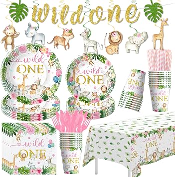 Wild One Birthday Decorations for Girls Jungle First Birthday Party