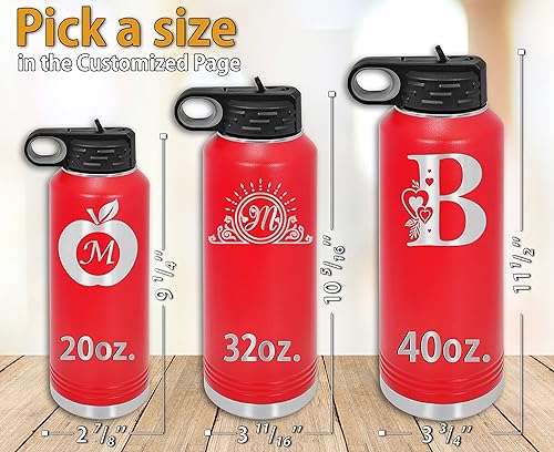 Miniatura 50 de Botellas de agua personalizadas con tapa abatible y pajilla, termo deportivo personalizado de acero inoxidable grabado, monograma personalizado
