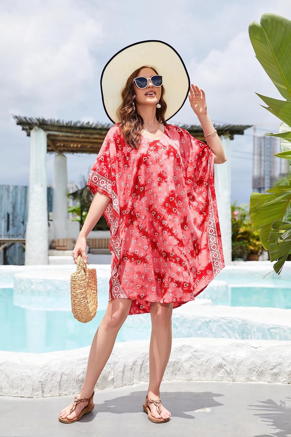 Beautybatik Women Boho Hippie Batik Caftan Kaftan Plus Size Short Sleeve Tunic Blouse Top XL to 4X