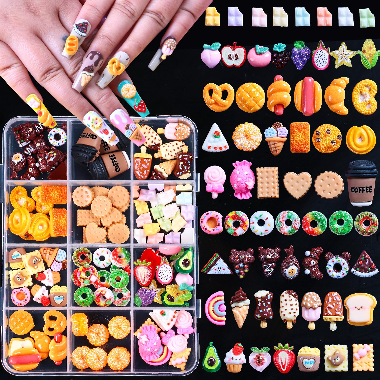 3D Mix Assorted Color Nail Charms Acrylic Multi Cute Nail Art Charms Hollow Candy Jewelry Nail Supplies for Nail Art Design DIY Crafts Accessories (-