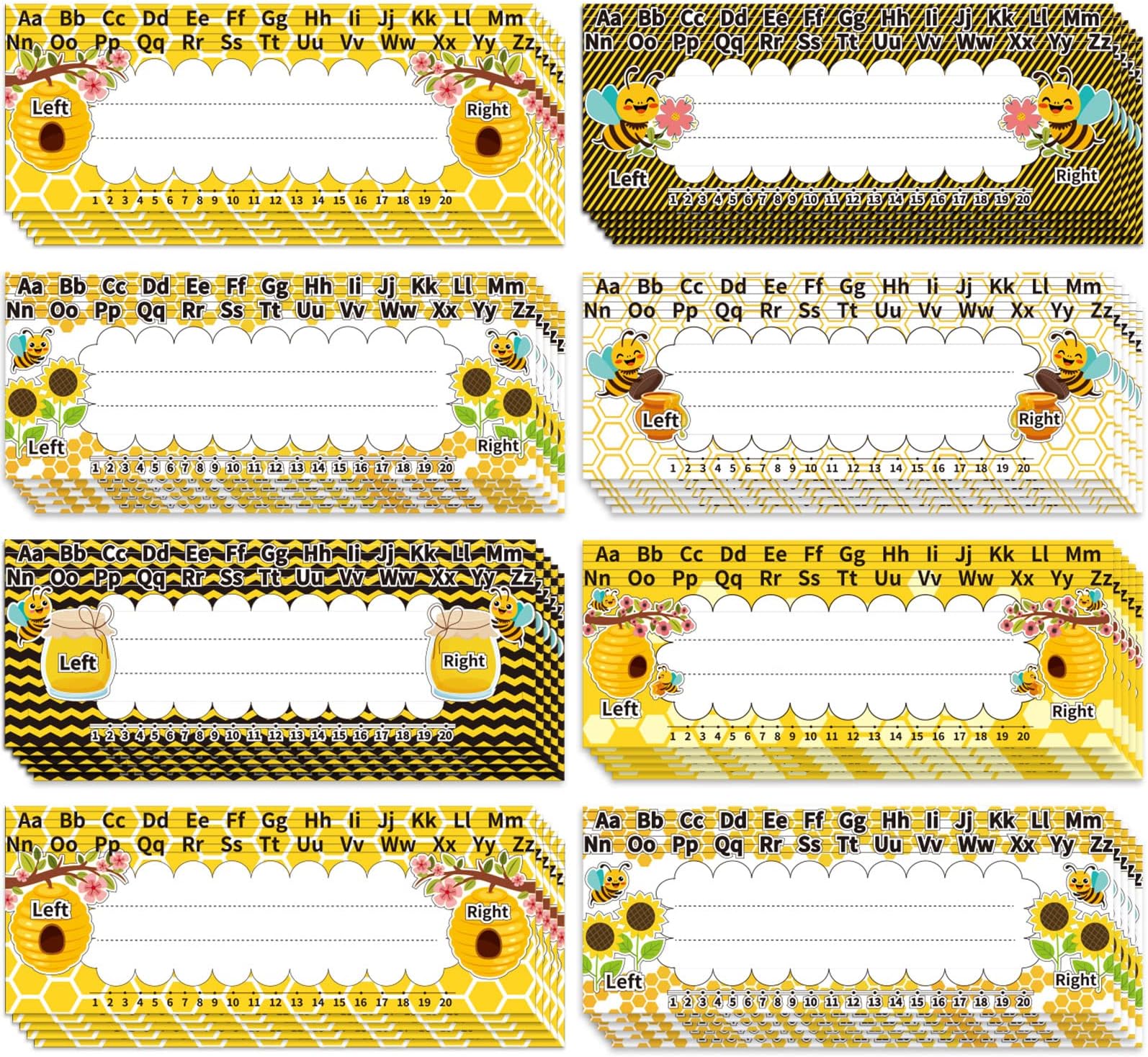 72pcs Bee Flat Name Plates with Alphabet Number Classroom Multi Purpose Name Tags Labels Self Adhesive Nameplates Decorations for Kids School Students Bulletin Board Offices Home Supplies Favors