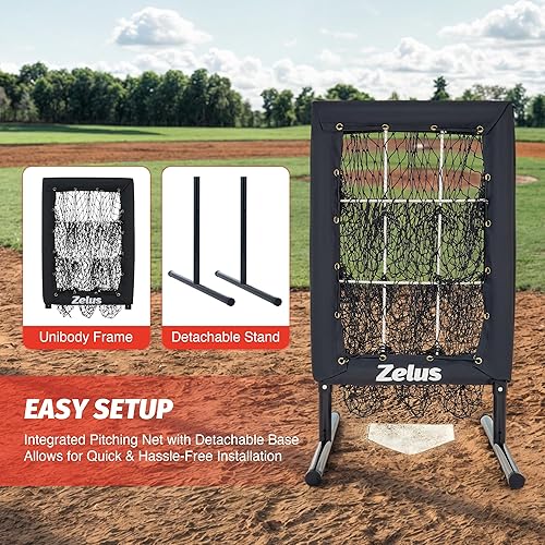 Miniatura 7 de ZELUS Red de lanzamiento de 9 agujeros, red de béisbol resistente con zona de ataque auténtica y soporte desmontable, red de entrenamiento de