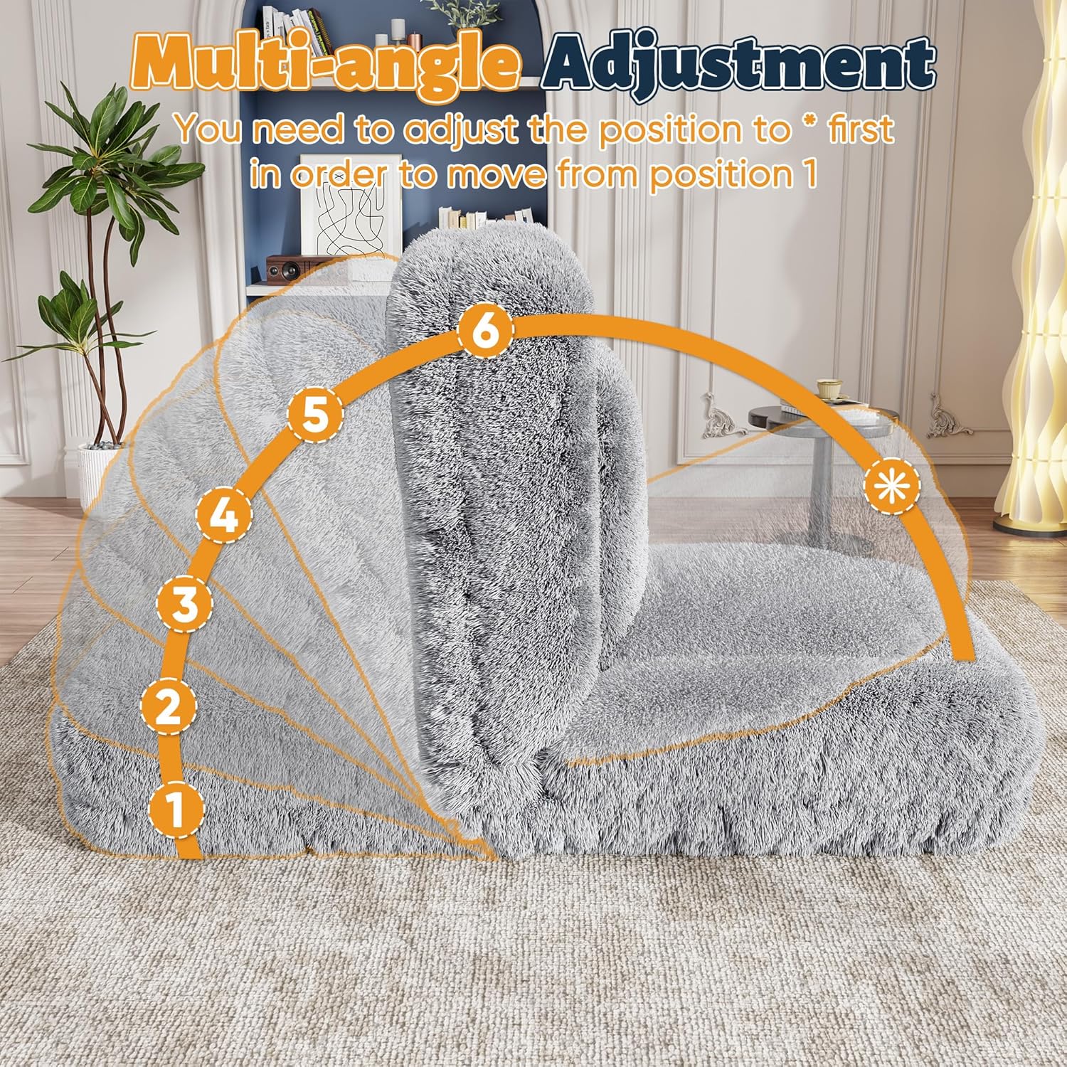 JUMMICO Human Dog Bed, Adjustable Large Dog Bed with Pressure Relieving Memory Foam, Faux Fur Washable Human Size Dog Bed with 2 Soft Cushions for Bedroom, Living Room (Gray)