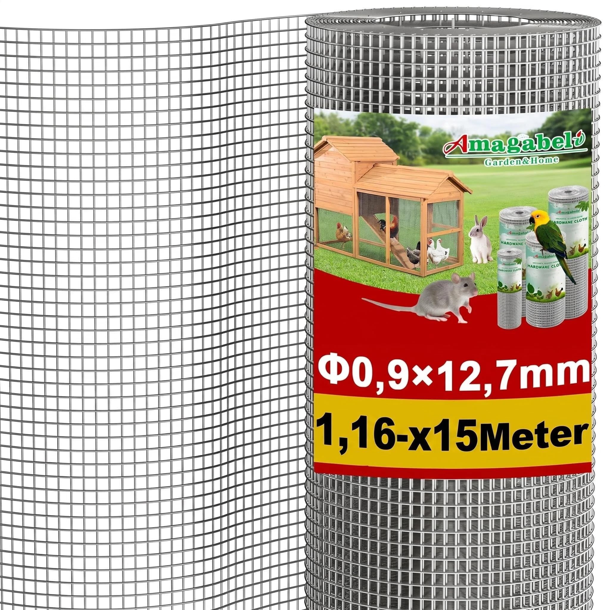 Amagabeli 1,16m X 15 Meter Hasendraht Volierendraht 12,7 mm Maschenweite Feinmaschig Wühlmausgitter Für Hochbeet Zaun Hühnerdraht Maschendrahtzaun Kaninchendraht Drahtgitter Feuerverzinkt