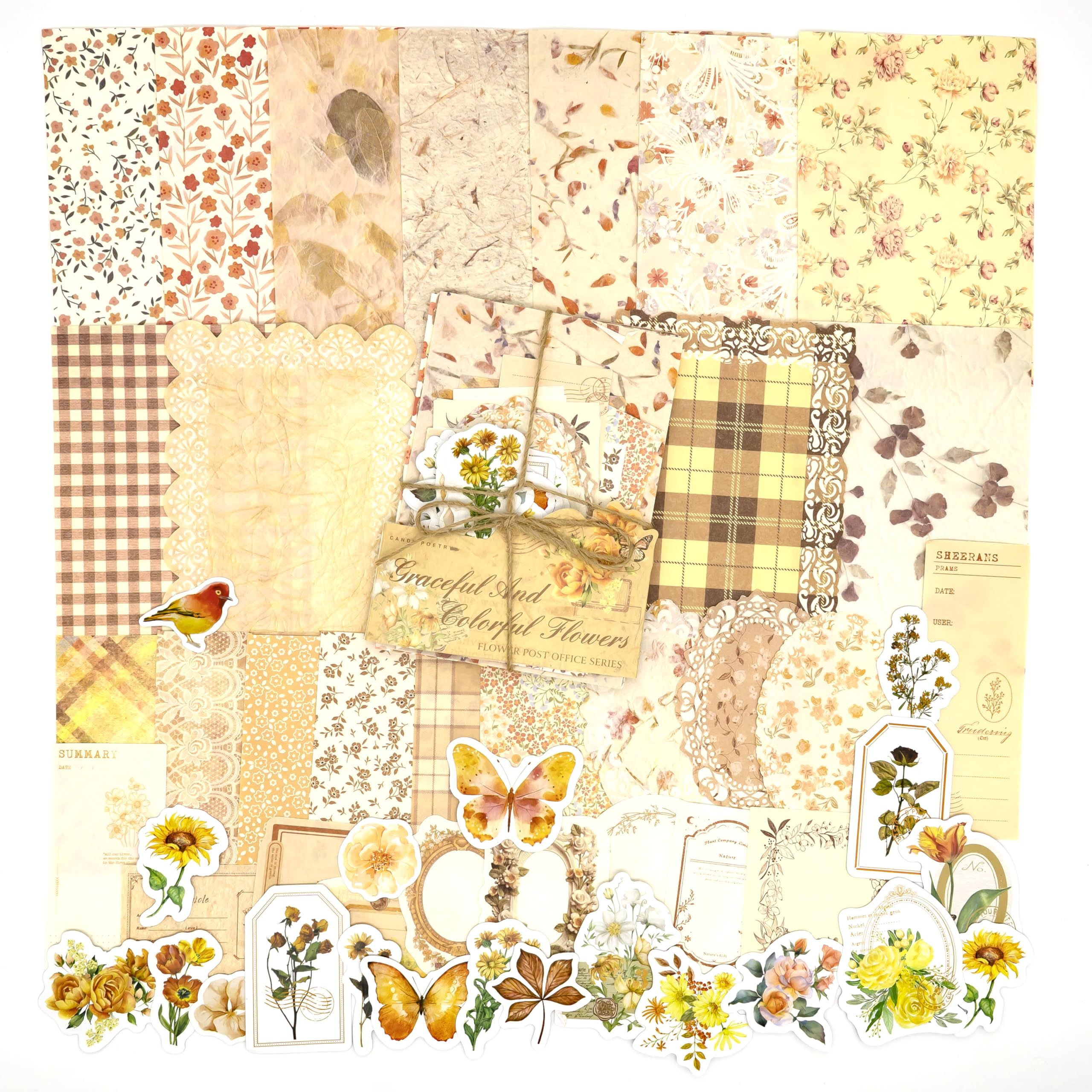 Vintage Floral Scrapbook Paper & Stickers - 400pcs -8