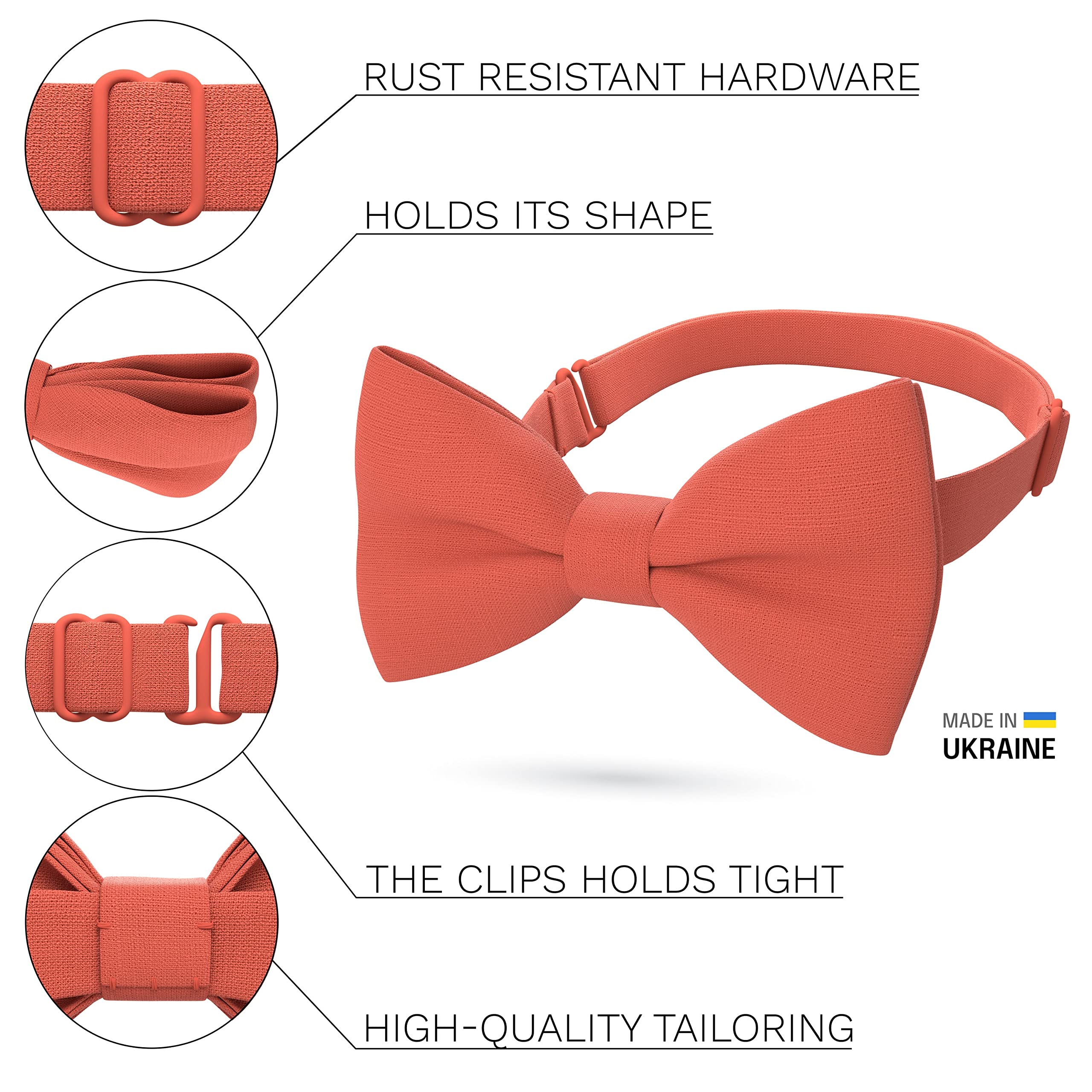 Bow Tie House Linen Boys Pre-Tied Bow Tie Formal Solid Tuxedo (Medium, Coral)