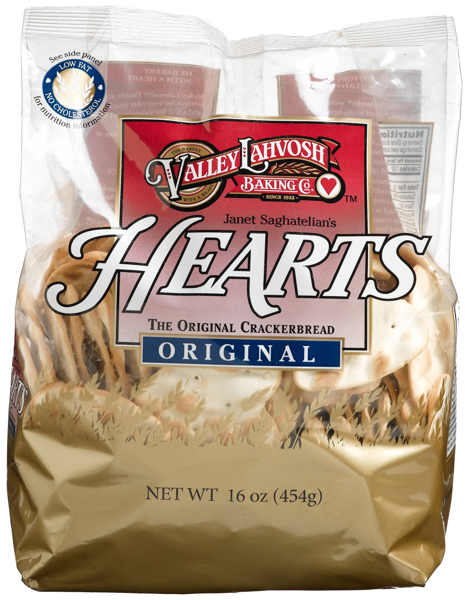 Valley Lahvosh Baking Co. Hearts Crackerbread, Original, 16-Ounce Bags (Pack of 2)