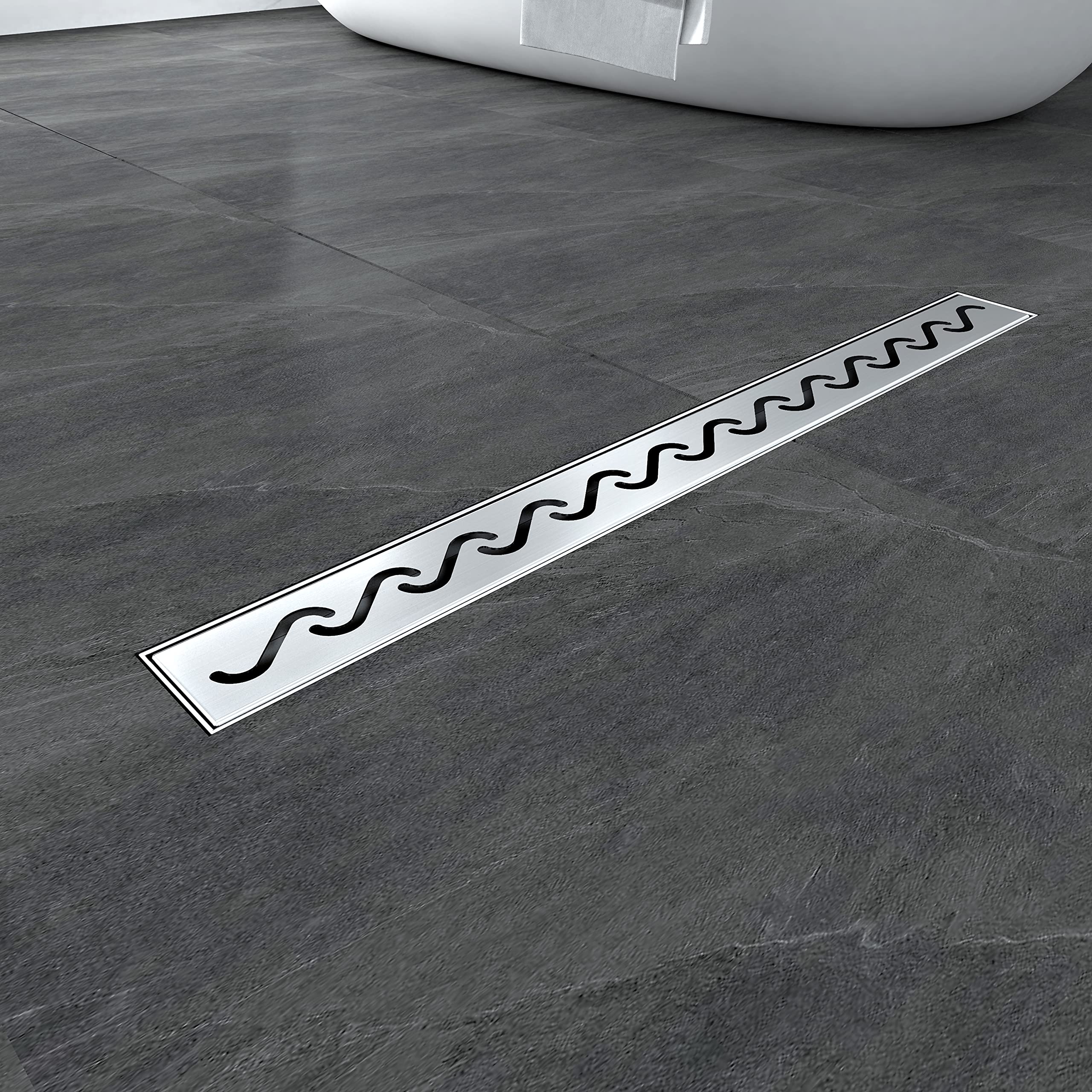 Huiyang Caniveau de Douche en Acier Inox Italienne Siphon Sol d'évacuation pour Salle de Bain 90 cm Style Courbe