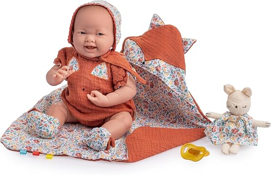 JC Toys La Newborn Baby Doll 38 cm Soft Body Nature Collection with Floral Clothing Dummy and Plush Designed in Spain by Berenguer 2 Years