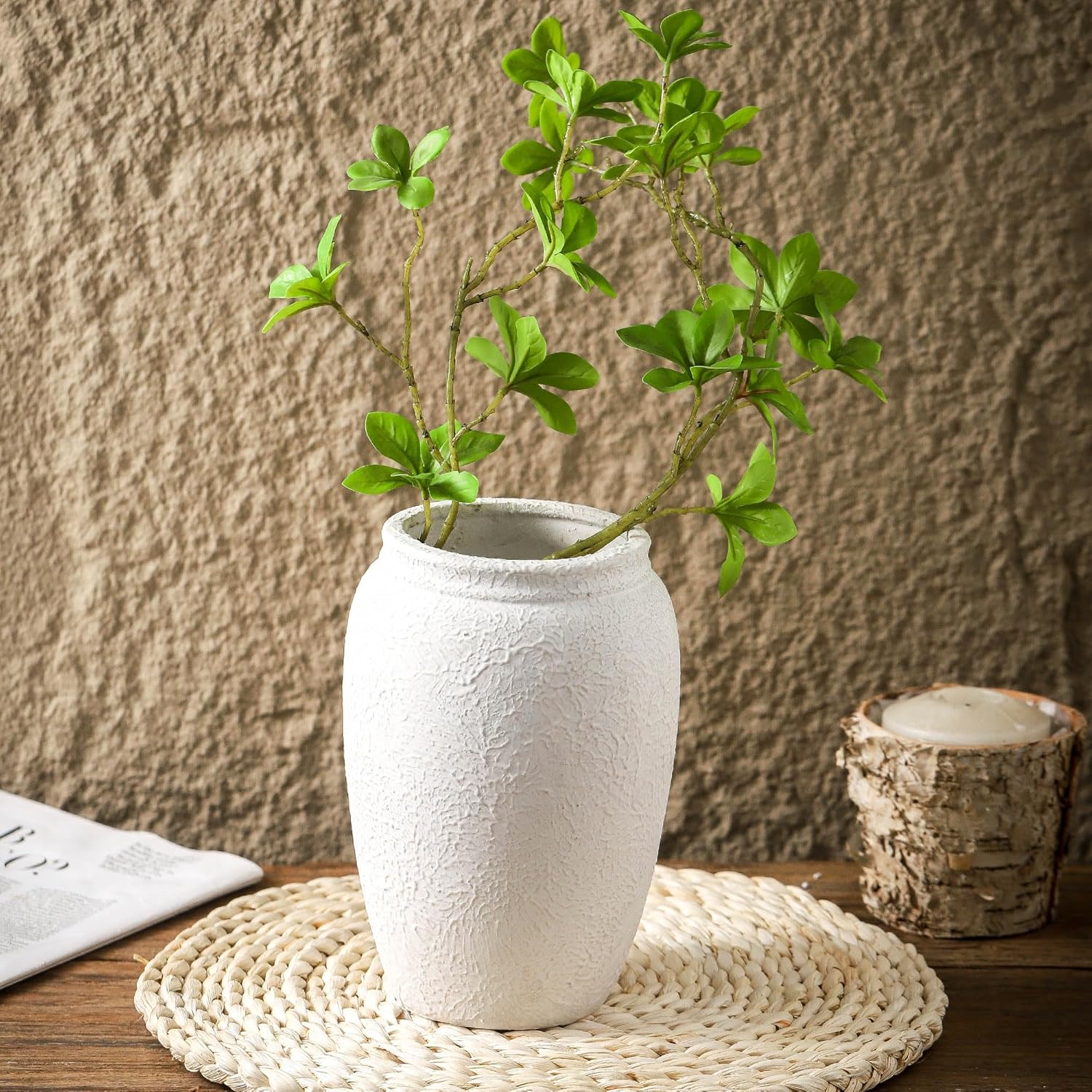 Ceramic Farmhouse Flower Vase, 8.2 Inch Terracotta Rustic Vase, Christmas Decorative Pottery Flower Vases for Living Room, Entryway, Table, Shelf Decor - Image 9