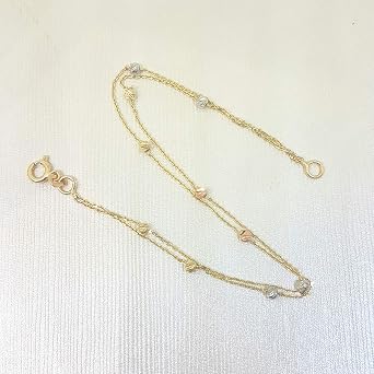 14K Real Solid Gold Double Row Beaded Ball Chain Bracelet for Women, Birthday Gift for Her mom, Women's Chain Bracelets