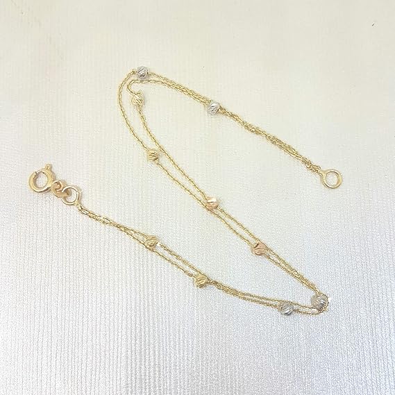 14K Real Solid Gold Double Row Beaded Ball Chain Bracelet for Women, Birthday Gift for Her mom, Women's Chain Bracelets