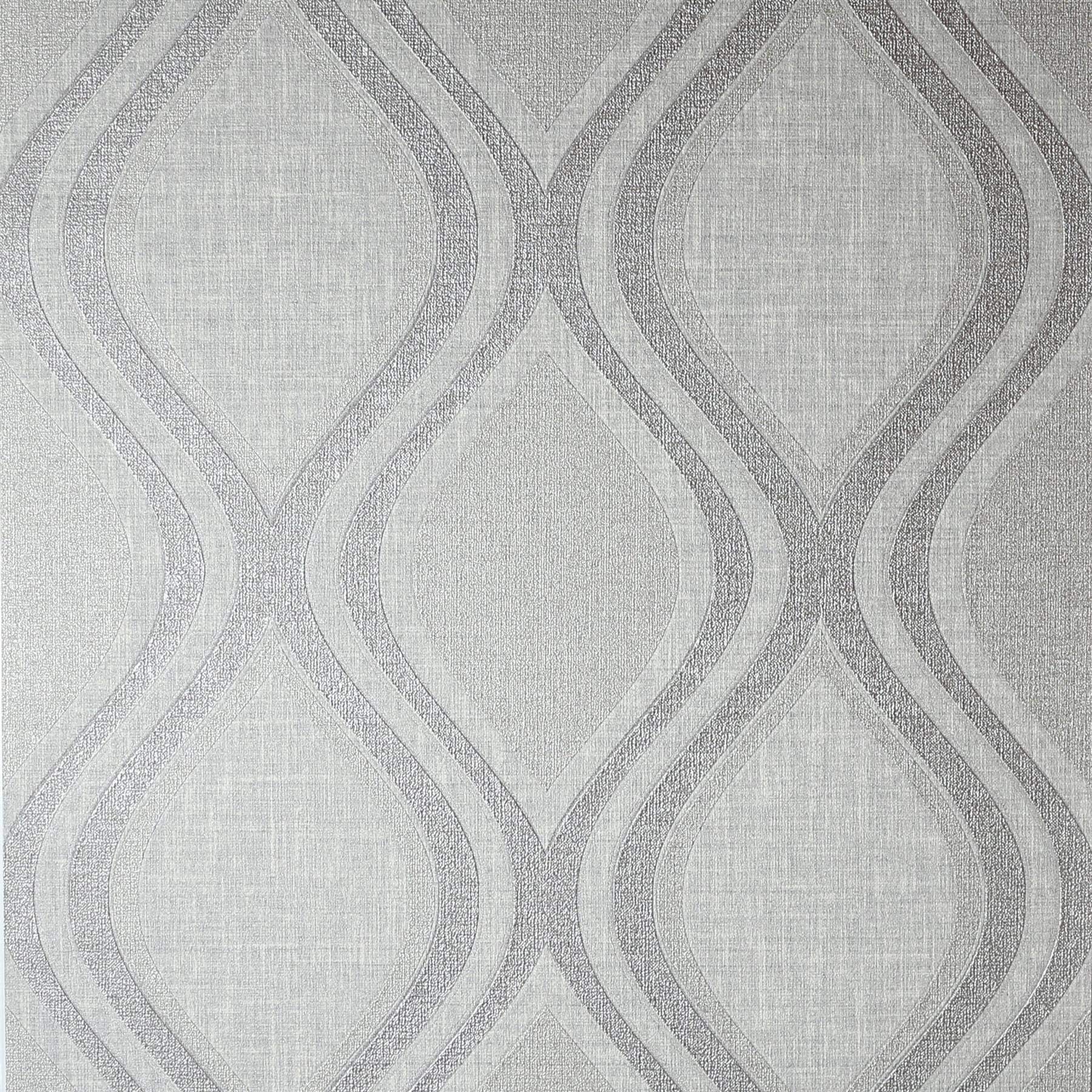 Yöl White,Grey,Silver Curve Grey Wallpaper Y�L Heavy Weight Vinyl Textured Paste The Wall