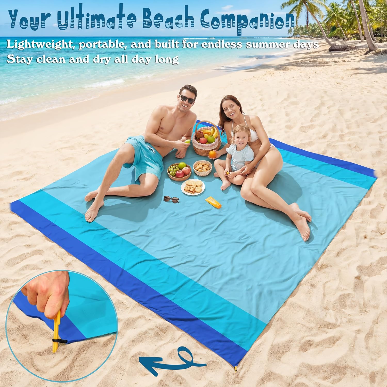 aroveea beach blanket waterproof sandproof 1-7 adult oversized 78''x81''/10'x9' lightweight durable compact sand free beach mat for travel camping hiking picnic blanket blue 78''x81''