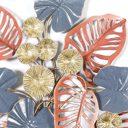 Miniatura 6 de Adeco Decoración de pared de hojas de metal de 19 pulgadas en jarrón para el hogar, esculturas artísticas para la sala de estar, dormitorio,