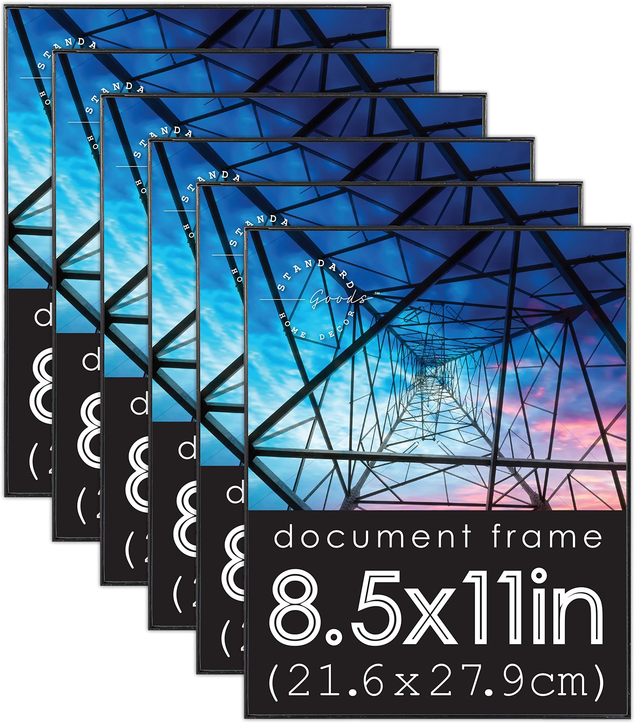 Standard Goods Home Décor 8.5x11 inch front loading document frame, 6-pack of Black for wall or table, horizontal or vertical display