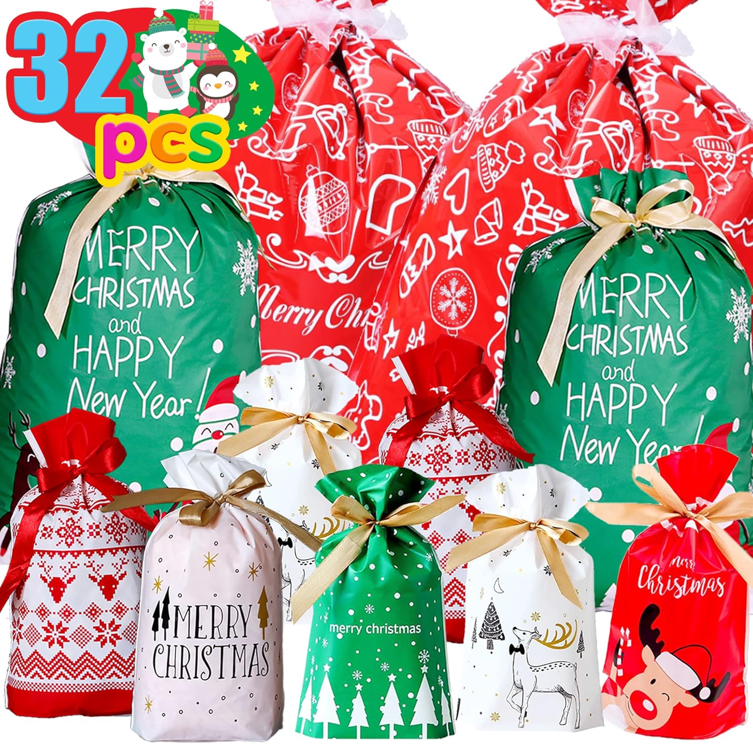 Funnlot Christmas Bags for Presents, Bags,Christmas Drawstring Bags