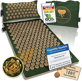 CALM ELEPHANT ORIGINAL® Luxus Akupressurmatte mit Kissen XL Set PURE ECO, Stachelmatte Rücken, Verspannungen lösen, Akupunktur Matte, Kissen mit Wärmefunktion & Tasche, natürlich und nachhaltig, grün