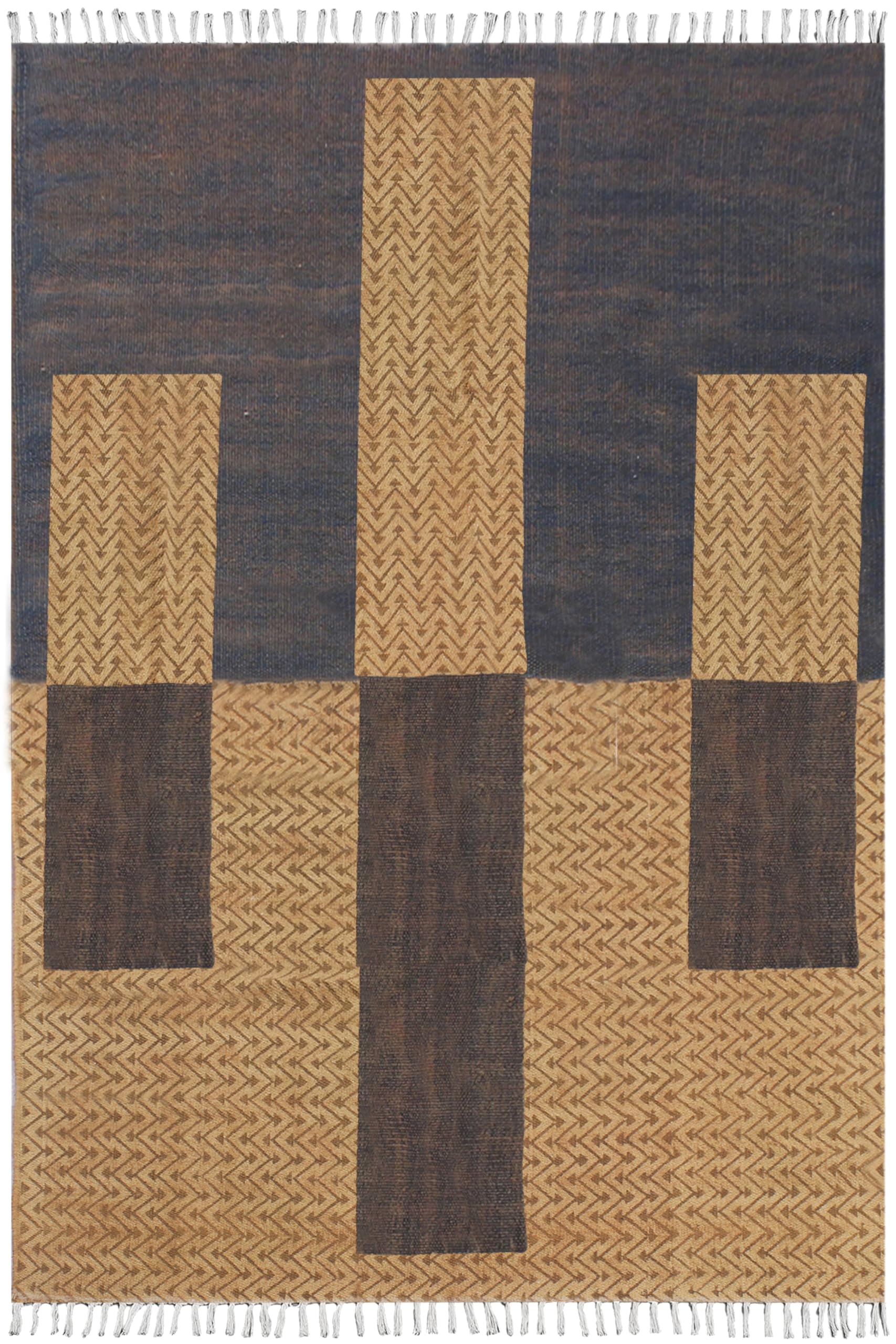 Tapis bohème en coton marron 91x152 cm pour salon et chambre | Style Kilim rug
