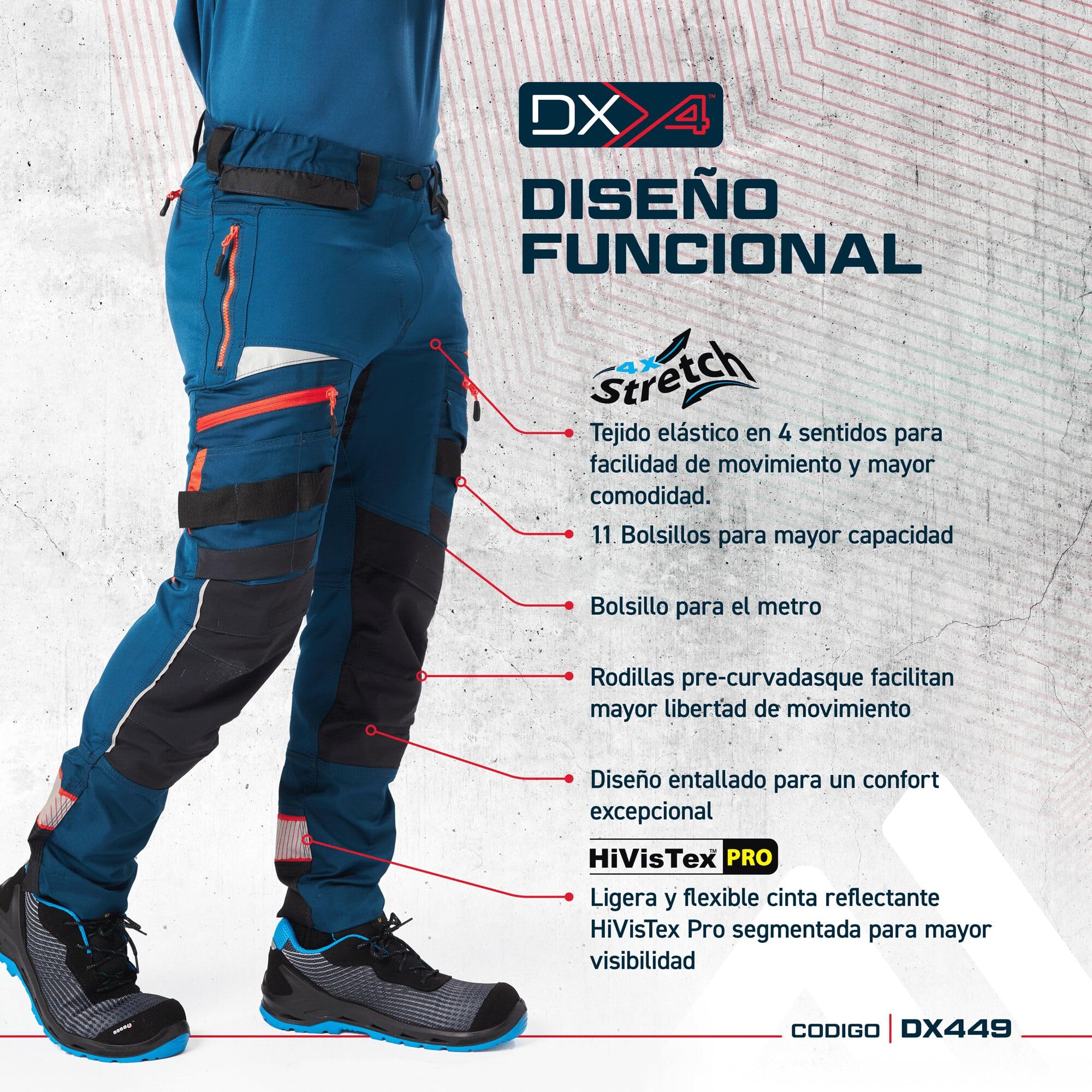 Portwest Pantalón De Trabajo Dx4, Tamaño: 38, Color: Negro, DX449BKR38