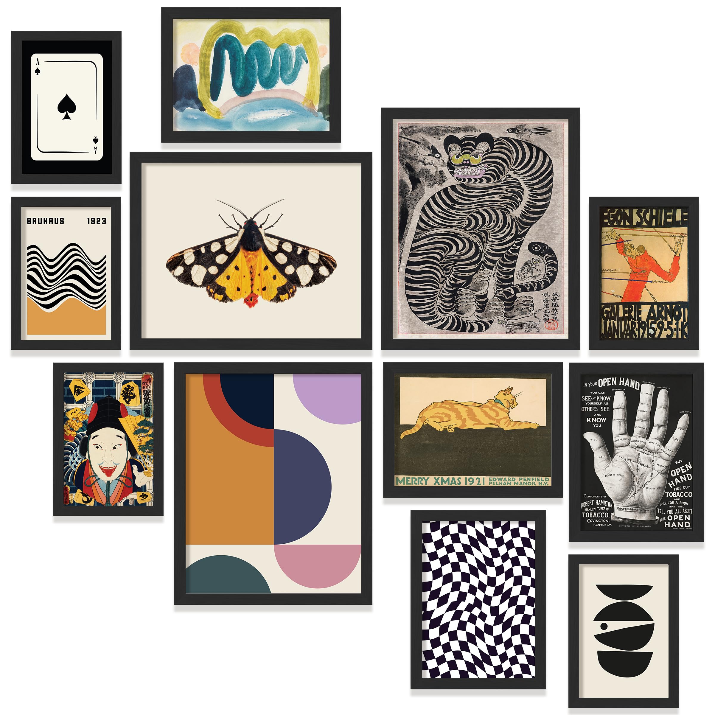97 Decor Vintage Eclectic Wall Art Collage - Abstract Modern Art Prints For Wall Decor, Cool Funky Pictures Maximalist Paintings Retro Bauhaus Posters Set For Dorm Bedroom Home Decorations (Unframed): FRAMED Eclectic Folk Art