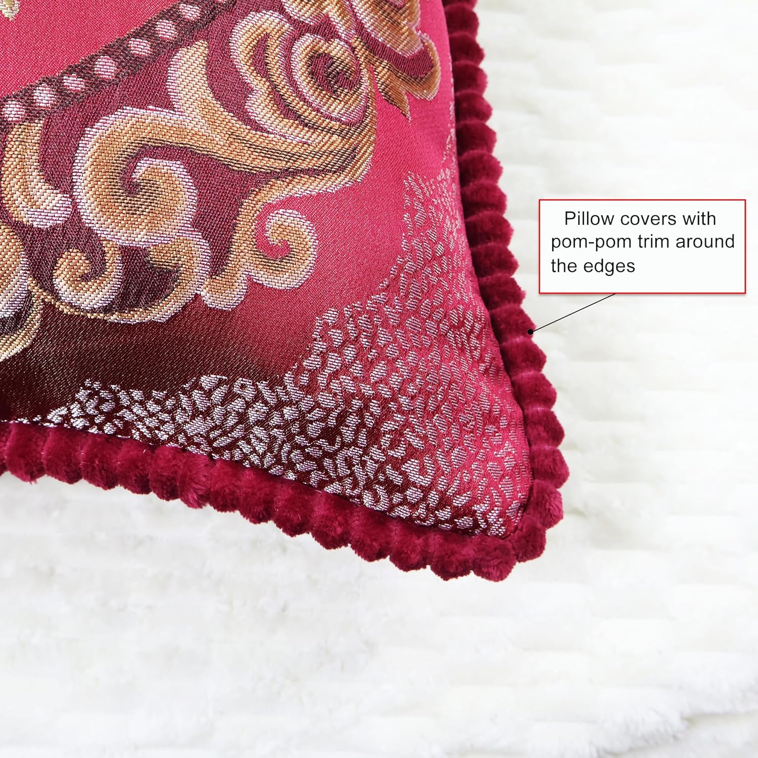 SZHELEJIAM Throw Pillow Covers 18x18 Set of 2, Jacquard Retro Embroidered Cushion Covers for Sofa Living Room, Red Decorative Pillow Cases Red